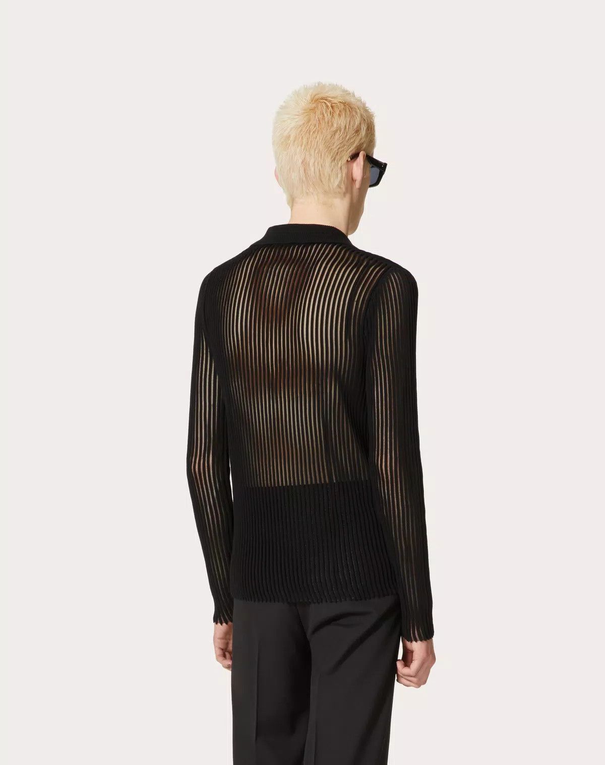 Valentino oc11z0625 Cotton Knit Long Sleeve Polo Shirt in Black Size US XL / EU 56 / 4 - 4 Thumbnail
