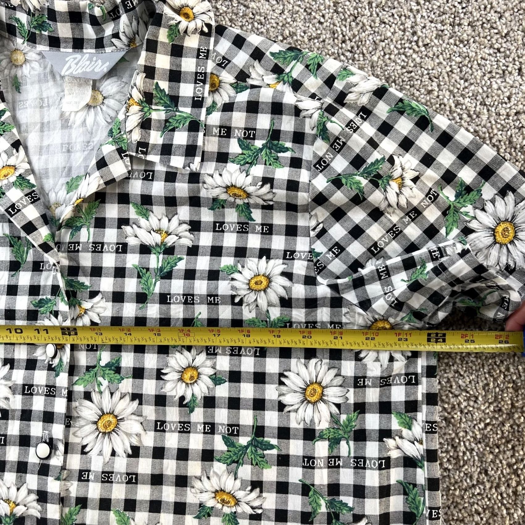 Blair VINTAGE Blair Button Up Shirt Womens Large Black Gingham Daisy Short Sleeve Size L / US 10 / IT 46 - 5 Thumbnail
