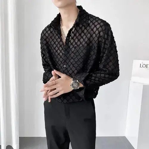 Japanese Brand × Vintage Retro sheer mesh button up shirt retro y2k Size US L / EU 52-54 / 3 - 4 Thumbnail