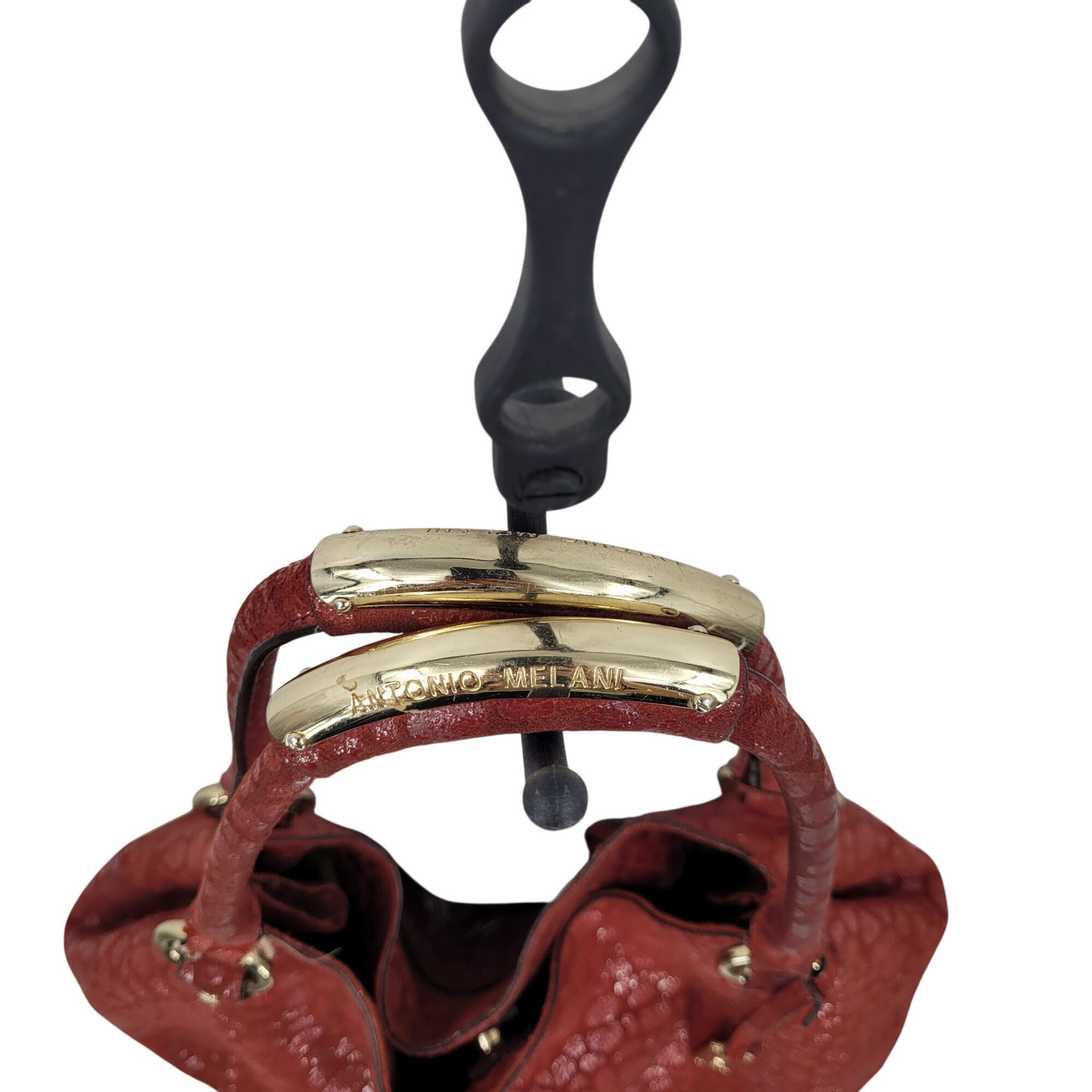 Designer Antonio Melani Red Pebble Textured Leather Hobo Satchel Shou Size ONE SIZE - 4 Thumbnail