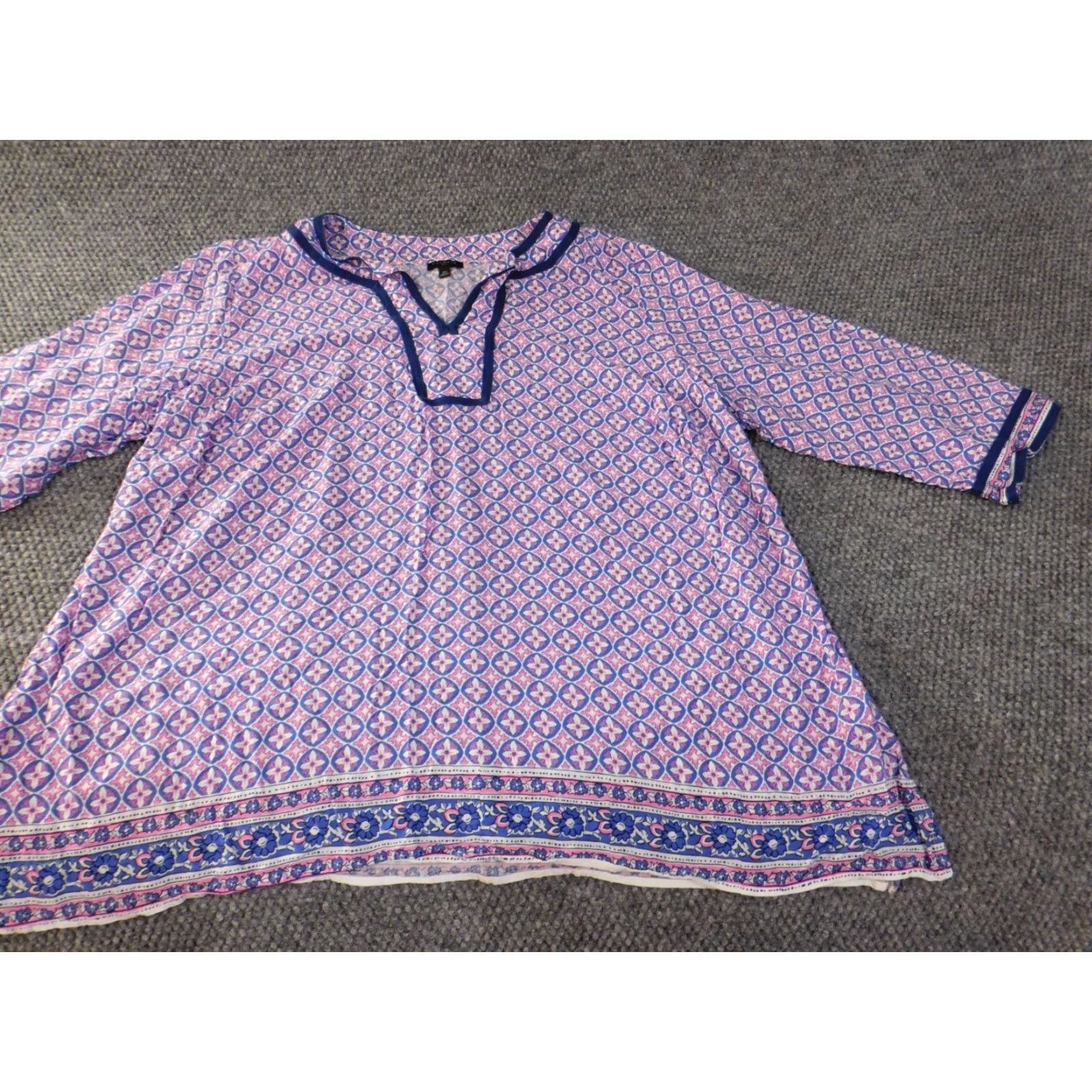 Talbots Talbots Blouse Purple 2X Womens Geometric Rayon Collared Pullover Long Sleeve Casual Day Womens Plus Size Size XXL / US 16-18 / IT 52-54 - 2 Thumbnail