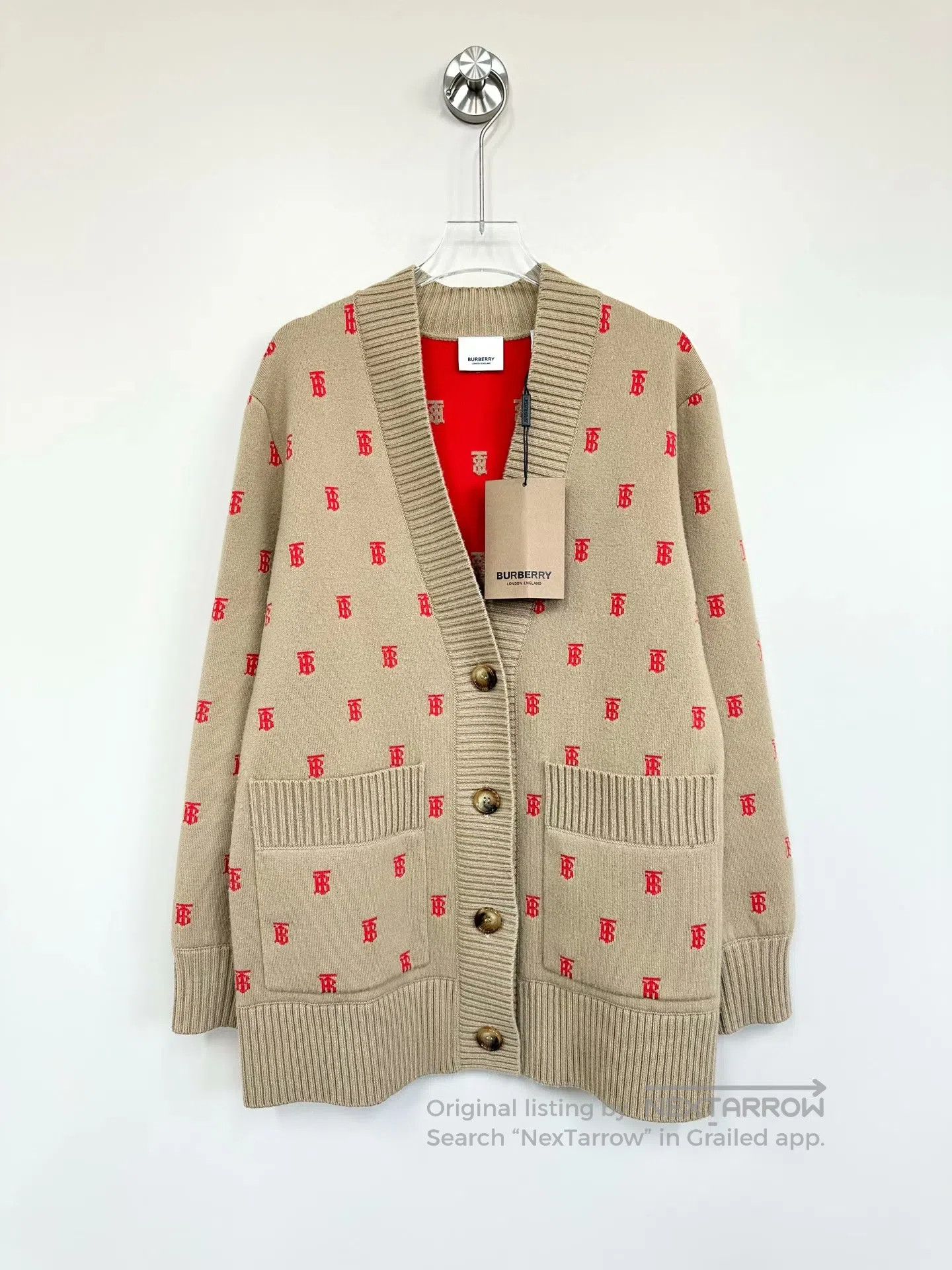 Burberry Burberry Khaki All-over Logo Knit Cardigan Jacket| Size XS / US 0-2 / IT 36-38 - 1 Thumbnail