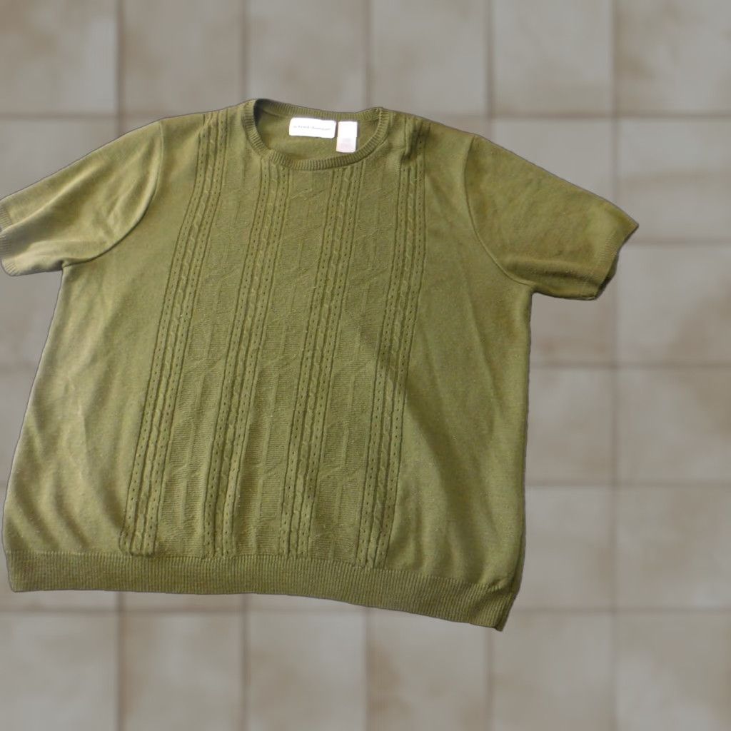 Vintage Alfred Dunner Womens Sweater L Green pullover acrylic knit crew neck cap sleeve button casual Size L / US 10 / IT 46 - 1 Thumbnail
