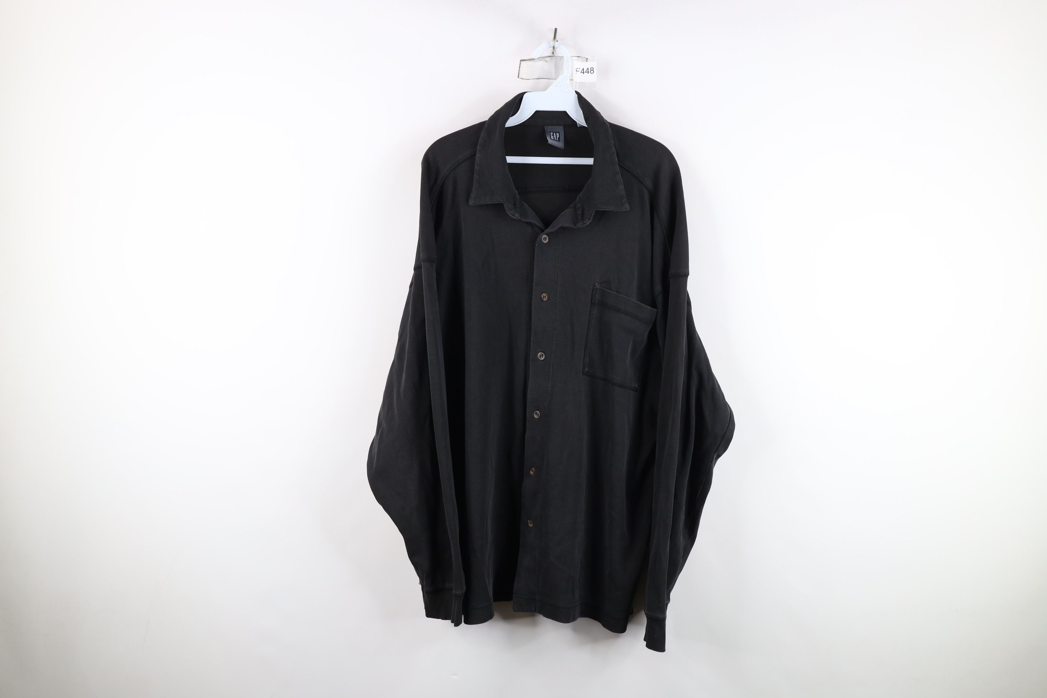 Gap Vintage 90s Gap Heavyweight Ribbed Knit Button Shirt Black Size US XL / EU 56 / 4 - 1 Thumbnail