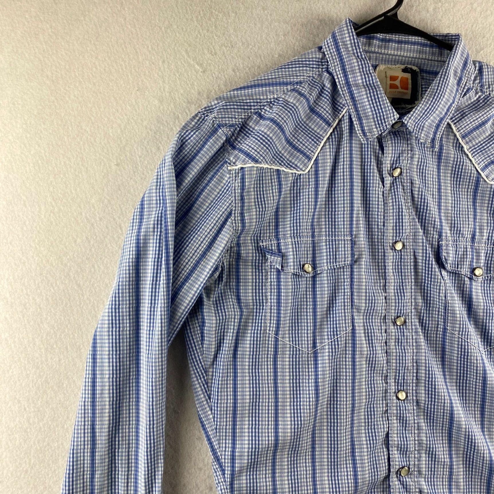 Hugo Boss HUGO BOSS Shirt Mens XL Blue Button-Up Western Stripe Pockets Size XL / US 12-14 / IT 48-50 - 4 Thumbnail