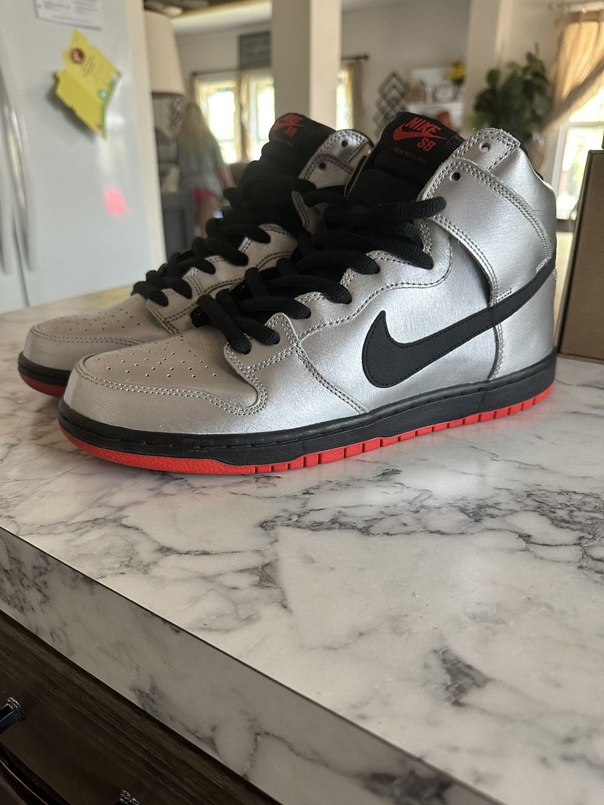 image of Nike Sb Dunk High “Steel Reserve” Shoes in Silver, Men's (Size 11.5)