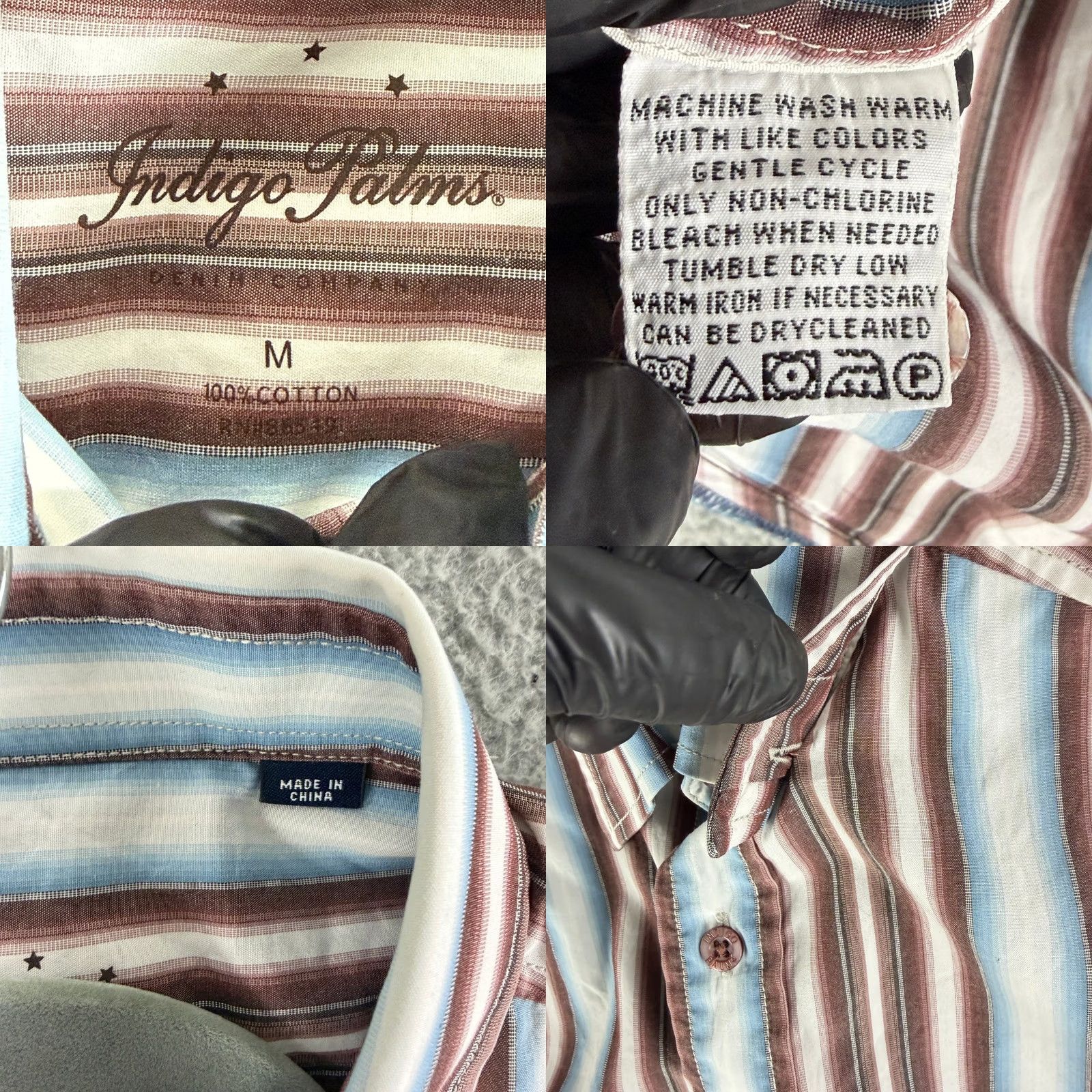 Vintage Indigo Palms Shirt Mens M Button-Up Long Sleeve Striped Cotton Brown Blue Size US M / EU 48-50 / 2 - 8 Thumbnail