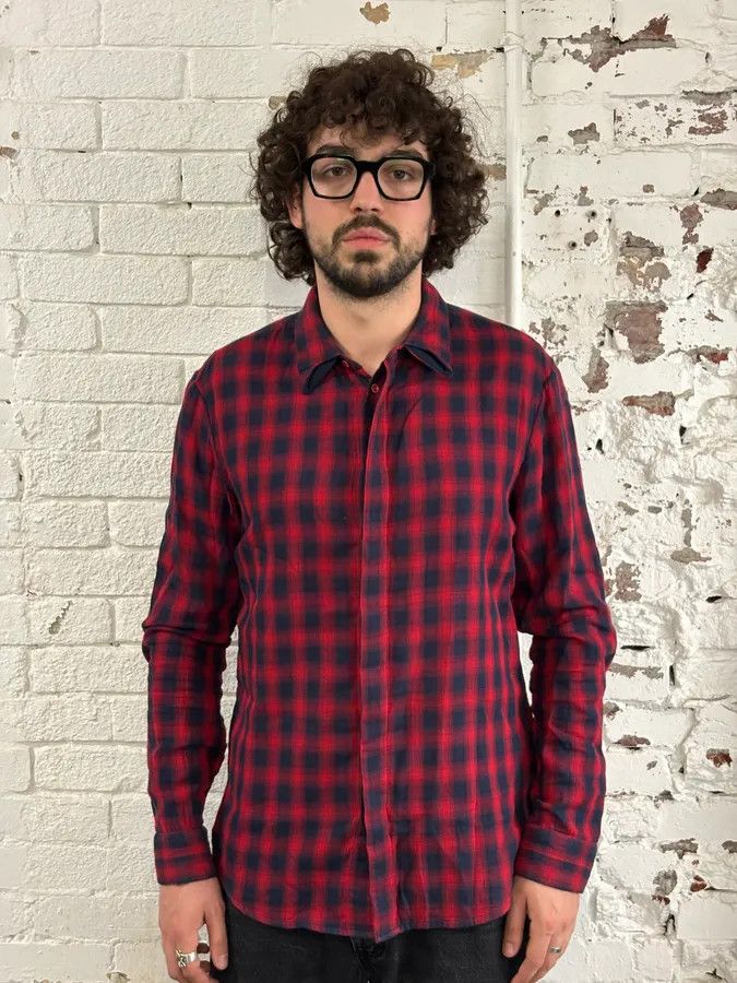 Marithe + Francois Girbaud 2000s Marithé + François Girbaud Red Black Plaid Cotton Shirt Size US M / EU 48-50 / 2 - 2 Thumbnail
