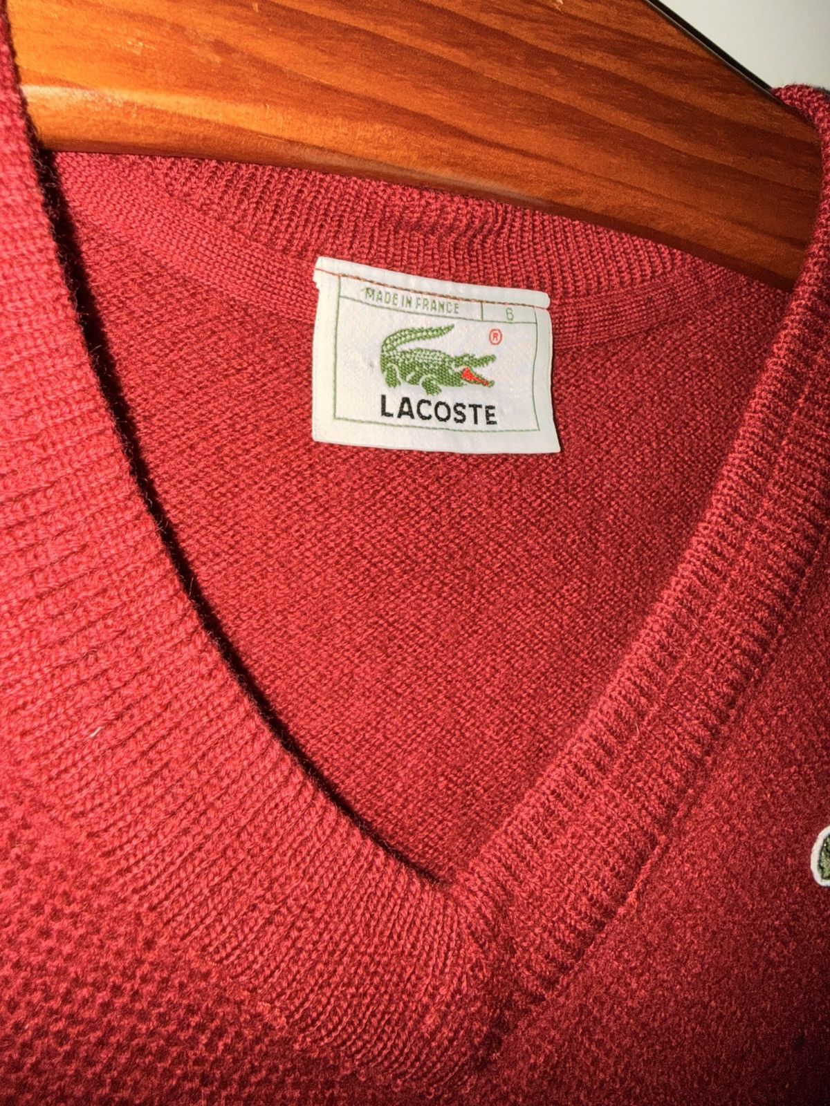 Lacoste Vintage Lacoste Made In France V-Neck Sweater Red Sz 6 VTG Size US L / EU 52-54 / 3 - 3 Thumbnail