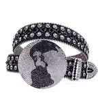 Japanese Brand × Vintage y2k black white studded rhinestone leather belt Size 34 - 4 Thumbnail