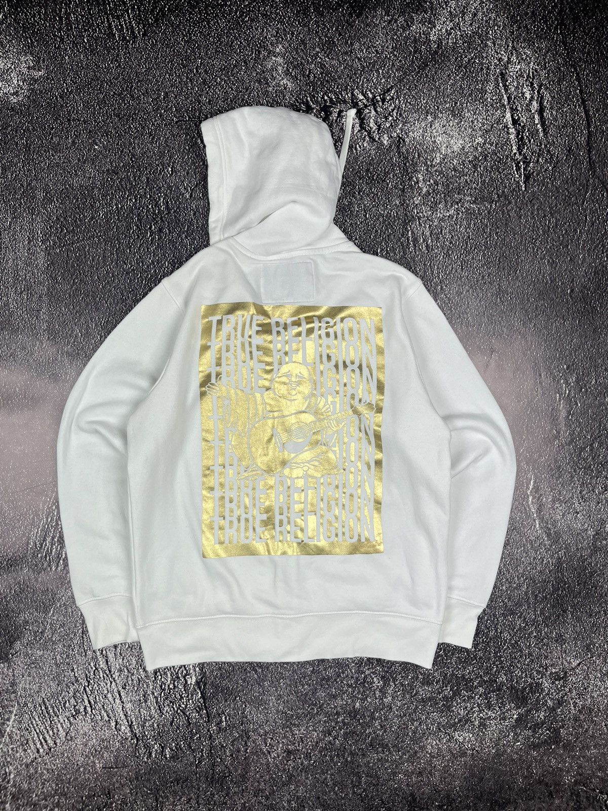 Vintage True Religion Zip Hoodie White Big Logo Gold Y2K