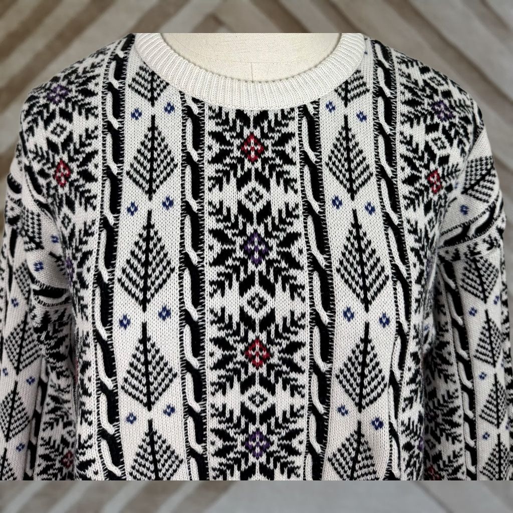 Etro VINTAGE Womens Fair Isle Sweater Pullover Knitted Cotton White Medium 90s Ski Retro 80s Winter Casual Mens? Size M / US 6-8 / IT 42-44 - 1 Thumbnail