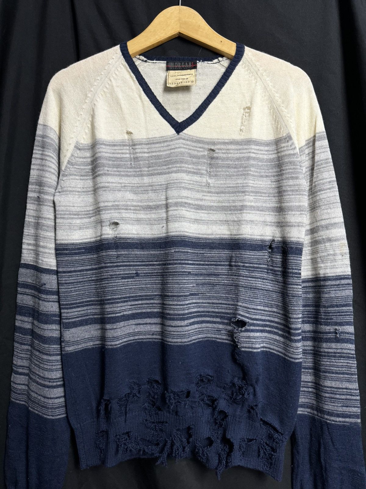 If Six Was Nine × Japanese Brand × Le Grande Bleu (L.G.B.) Distressed Morgan Homme Knit Long Sleeve Size US M / EU 48-50 / 2 - 2 Thumbnail