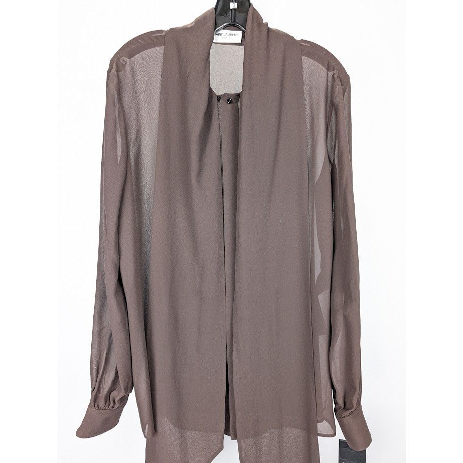 Saint Laurent Paris o1rshd1 Silk Lavalliere Shirt in Brown Size US S / EU 44-46 / 1 - 4 Thumbnail