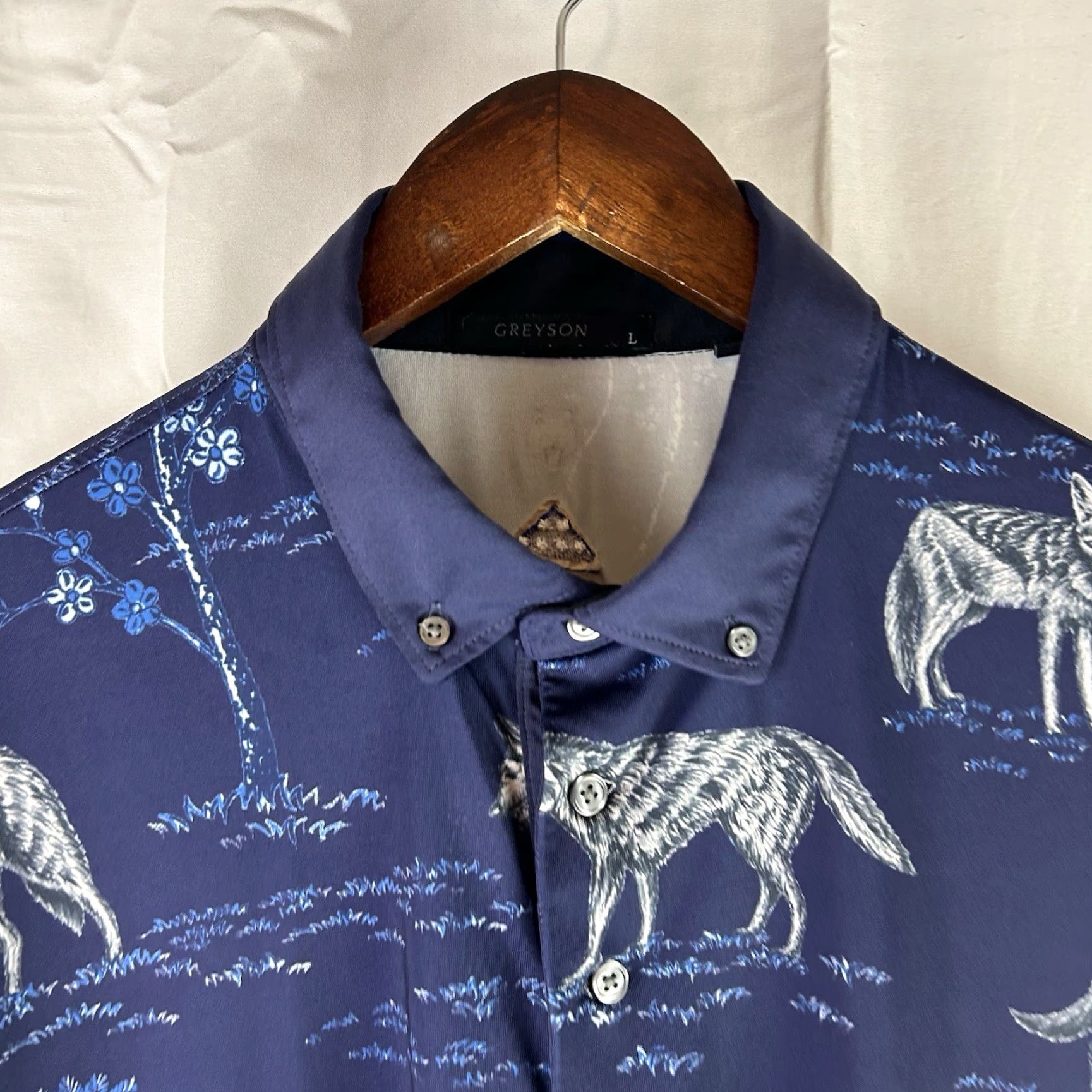 Vintage Greyson Golf Shirt Men's Large Blue Wolf Print Polo Size US L / EU 52-54 / 3 - 3 Thumbnail