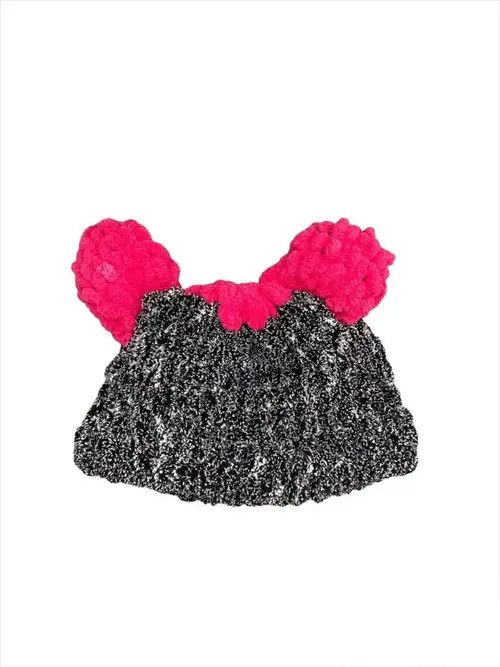 VIBE Handmade Knitted Hat Teddy Bear Bunny Style Tiktok Size ONE SIZE - 3 Thumbnail