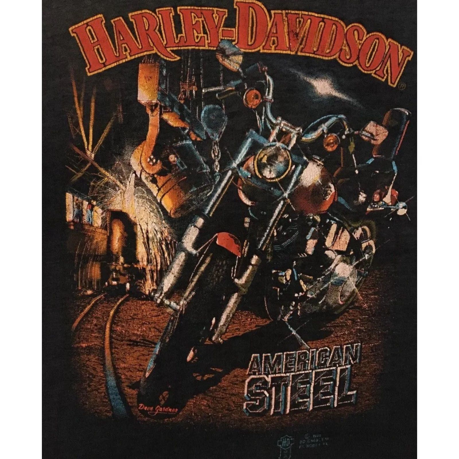 Harley Davidson VINTAGE Harley Davidson 3D Emblem Shirt L Black Men Graphic Tee 80s 90s Grunge Biker Eagle USA Destroyed Trucker Skull Retro Made in USA Size US L / EU 52-54 / 3 - 2 Thumbnail