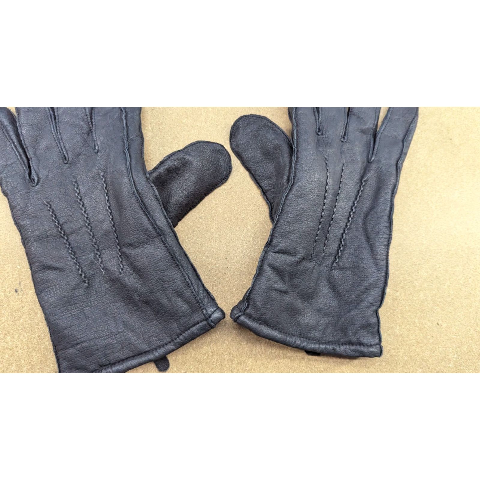 Vintage Genuine Leather Mens Gloves XL Black Lined Warm Winter - Unbranded Glove Mens XL Winter Black Leather Gloves Size ONE SIZE - 2 Thumbnail