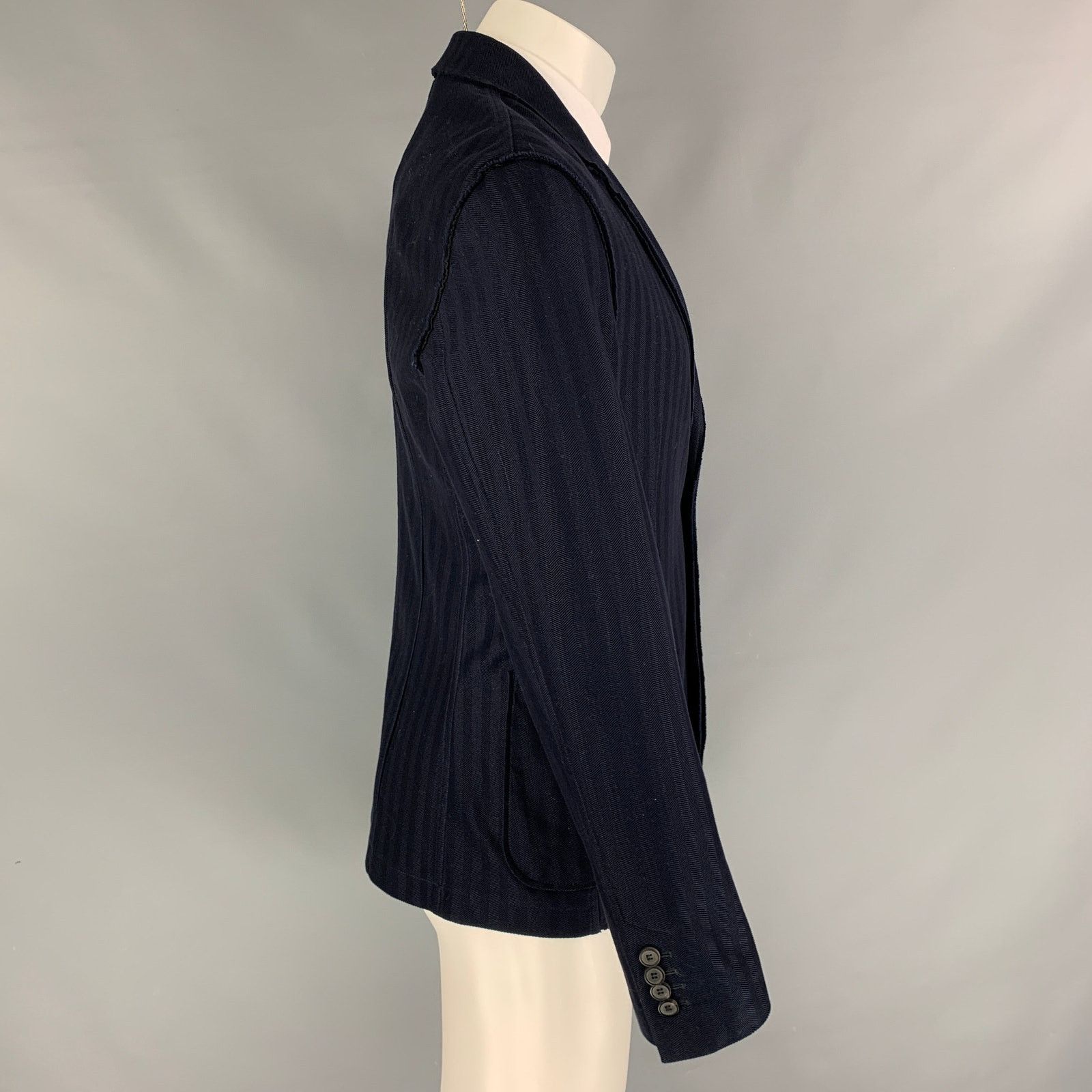 Lanvin Size 42 Navy Herringbone Cotton Notch Lapel Sport Coat Size 42R - 2 Thumbnail