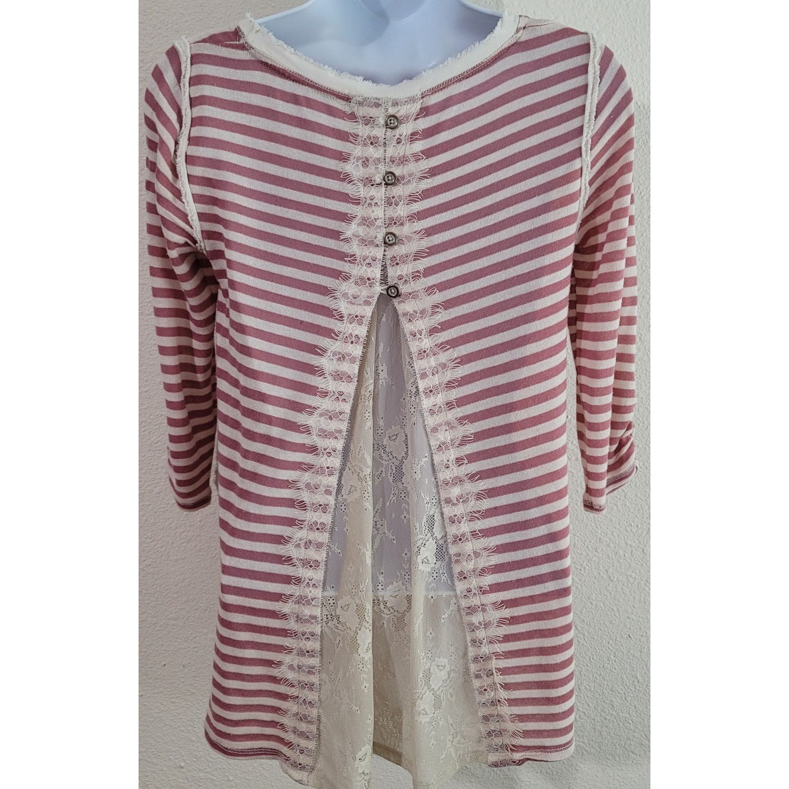 Other Jolt Pink Striped Hi Low Hem Knit Top XS Lace Back Insert Size XS / US 0-2 / IT 36-38 - 3 Thumbnail