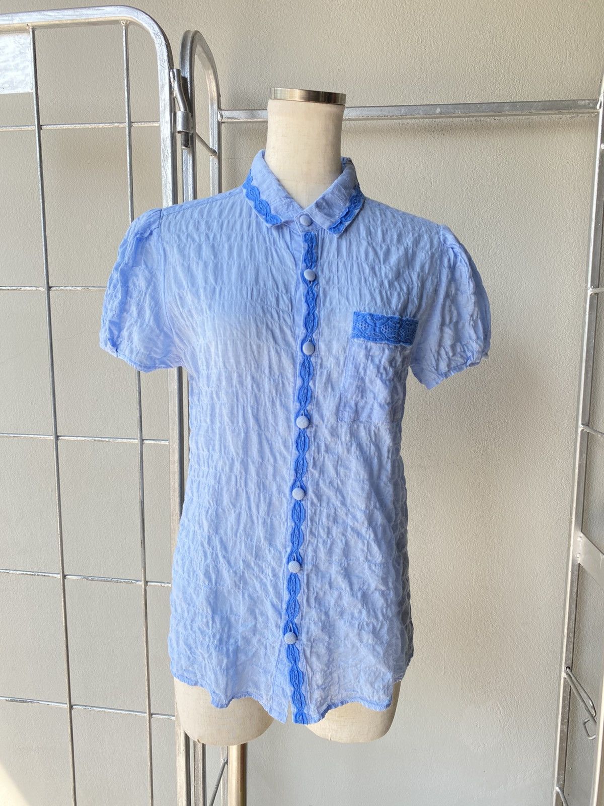 Ne-Net Né-net Sky Blue Lace-Trimmed Blouse Size S / US 4 / IT 40 - 15 Thumbnail