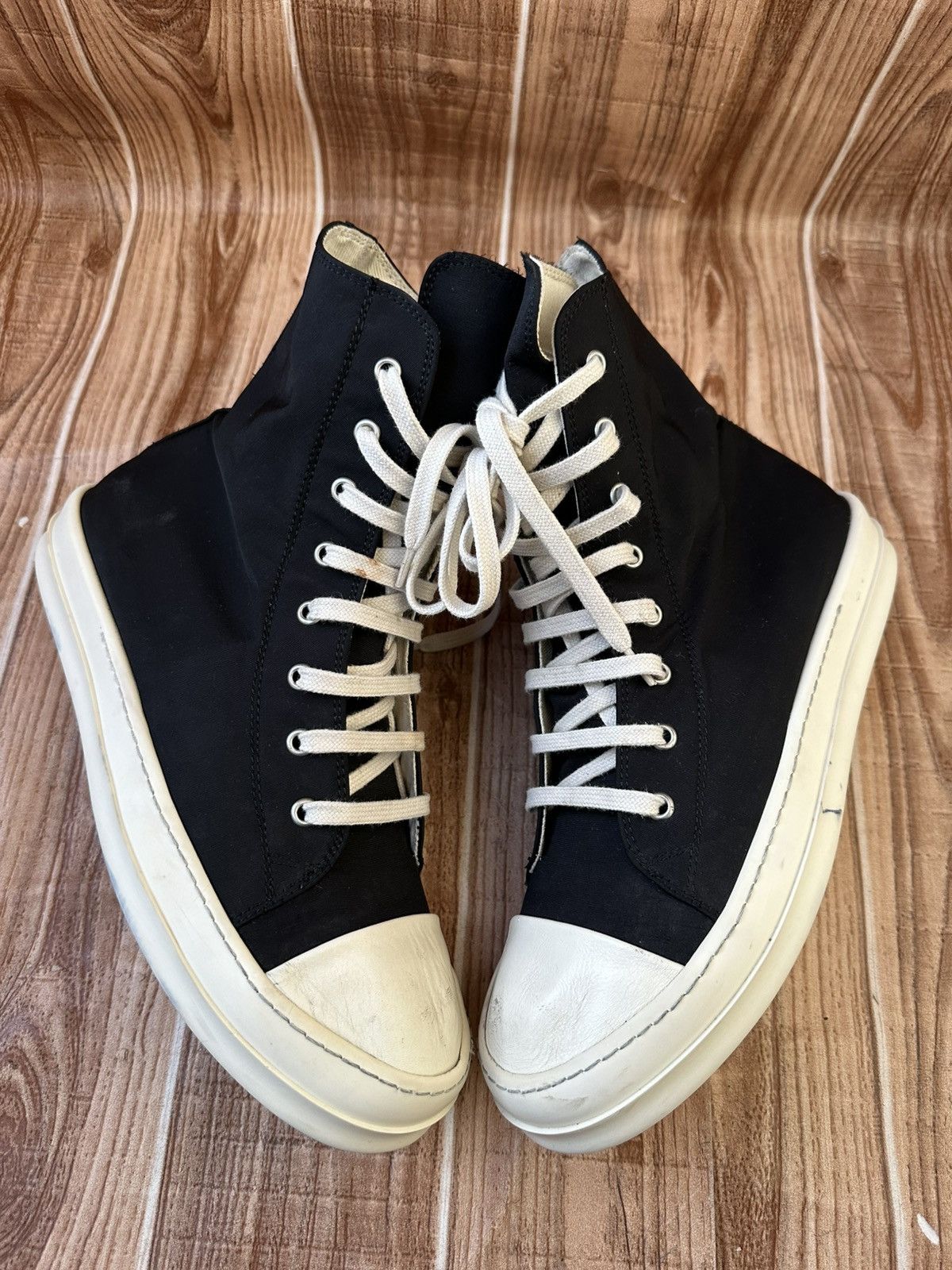 Rick Owens Rick Owens DRKSHDW Nylon Ramones Black Milk Hightops Size US 8.5 / EU 41-42 - 6 Thumbnail
