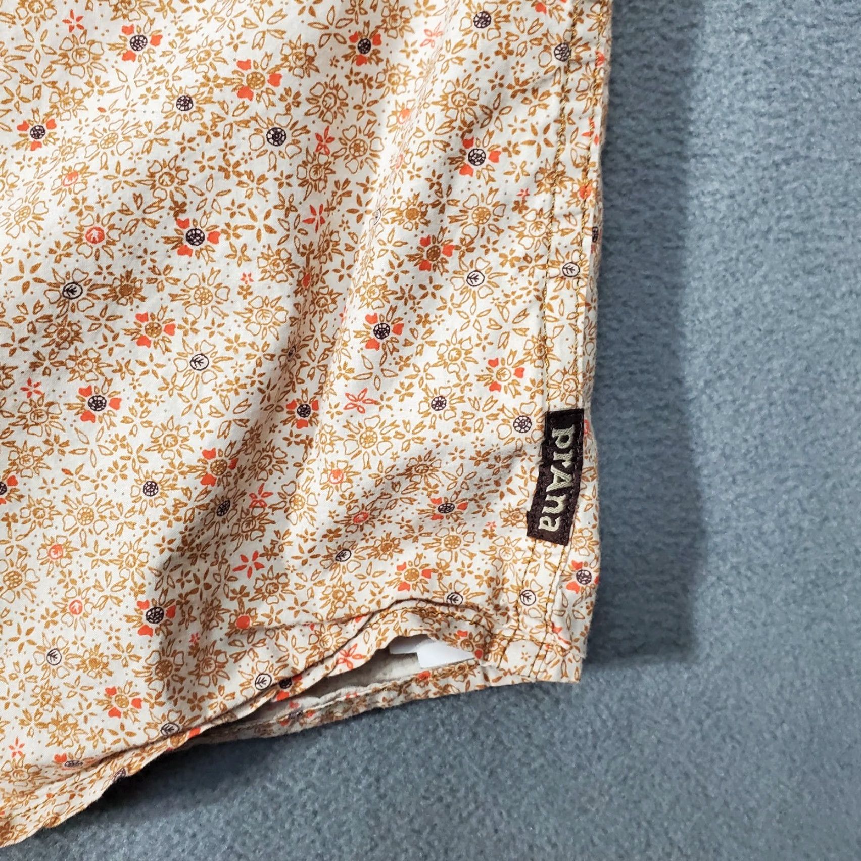 Prana prAna Shirt Mens 2XL Floral Orange White Short Sleeve Button Up Shirt, Casual, Travel, Floral Pattern, Cotton, Button-Up, Mens Size US XXL / EU 58 / 5 - 2 Thumbnail