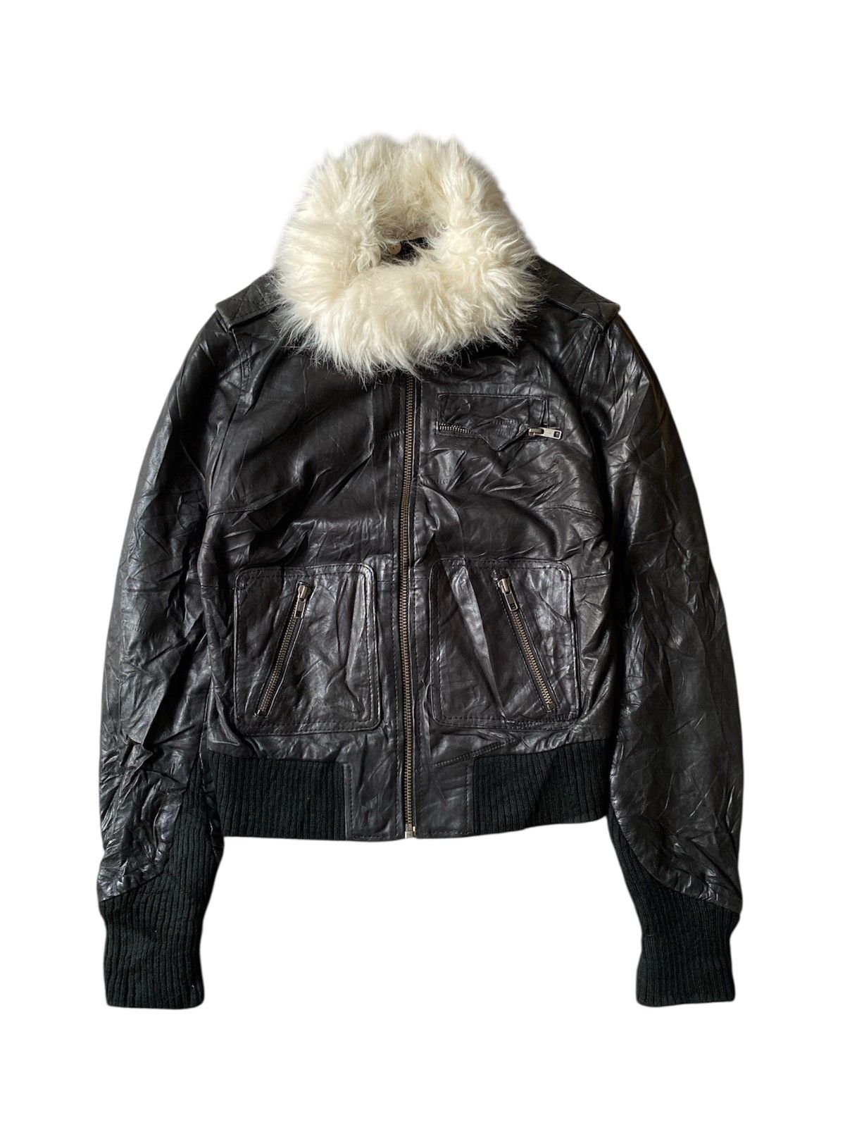 If Six Was Nine Goosecraft Multipocket Fur Black Leather Jacket Size US S / EU 44-46 / 1 - 2 Thumbnail