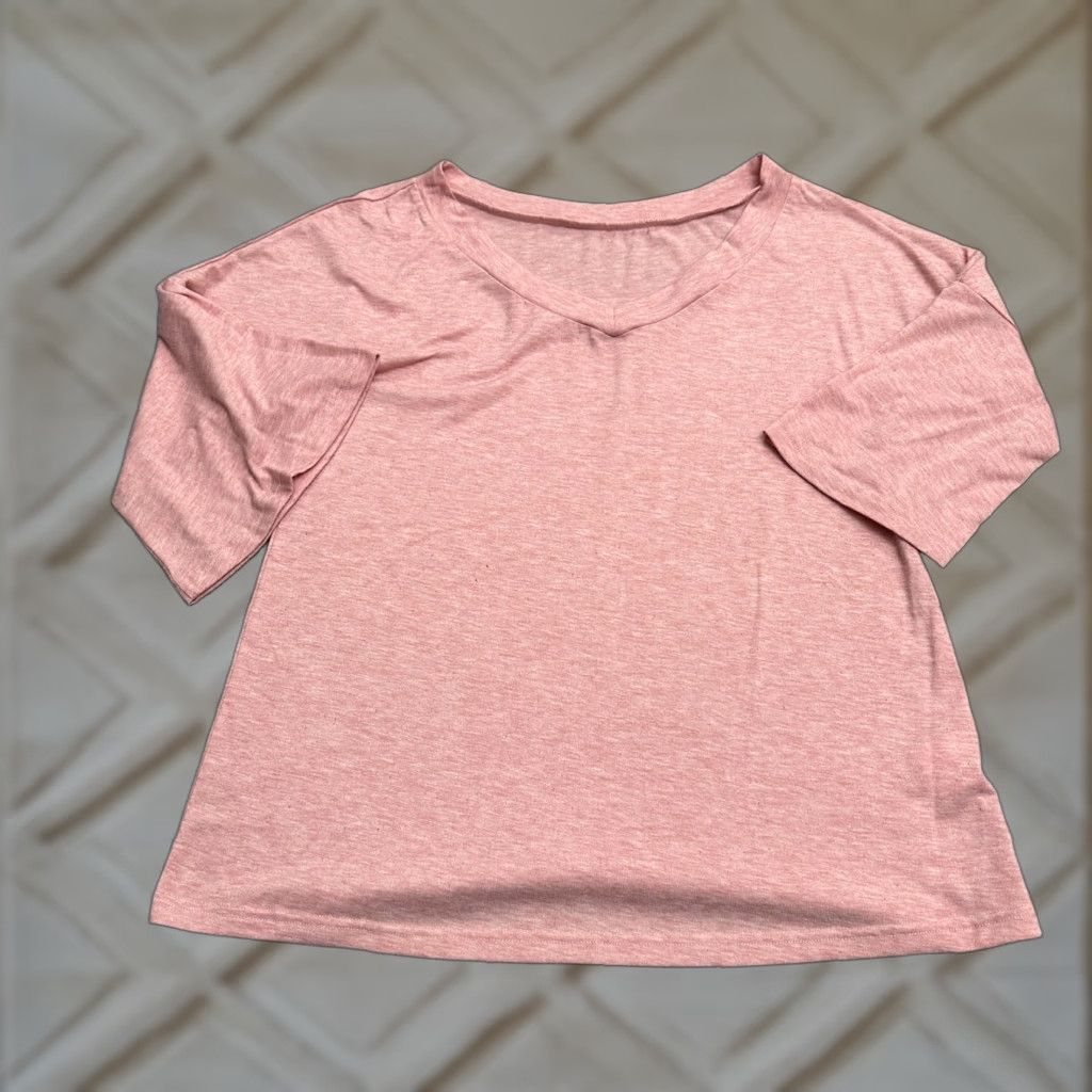 Bell Unbranded Blouse Women M Pink 3/4 Sleeve V-Neck Knit Cotton Nylon Size M / US 6-8 / IT 42-44 - 1 Thumbnail