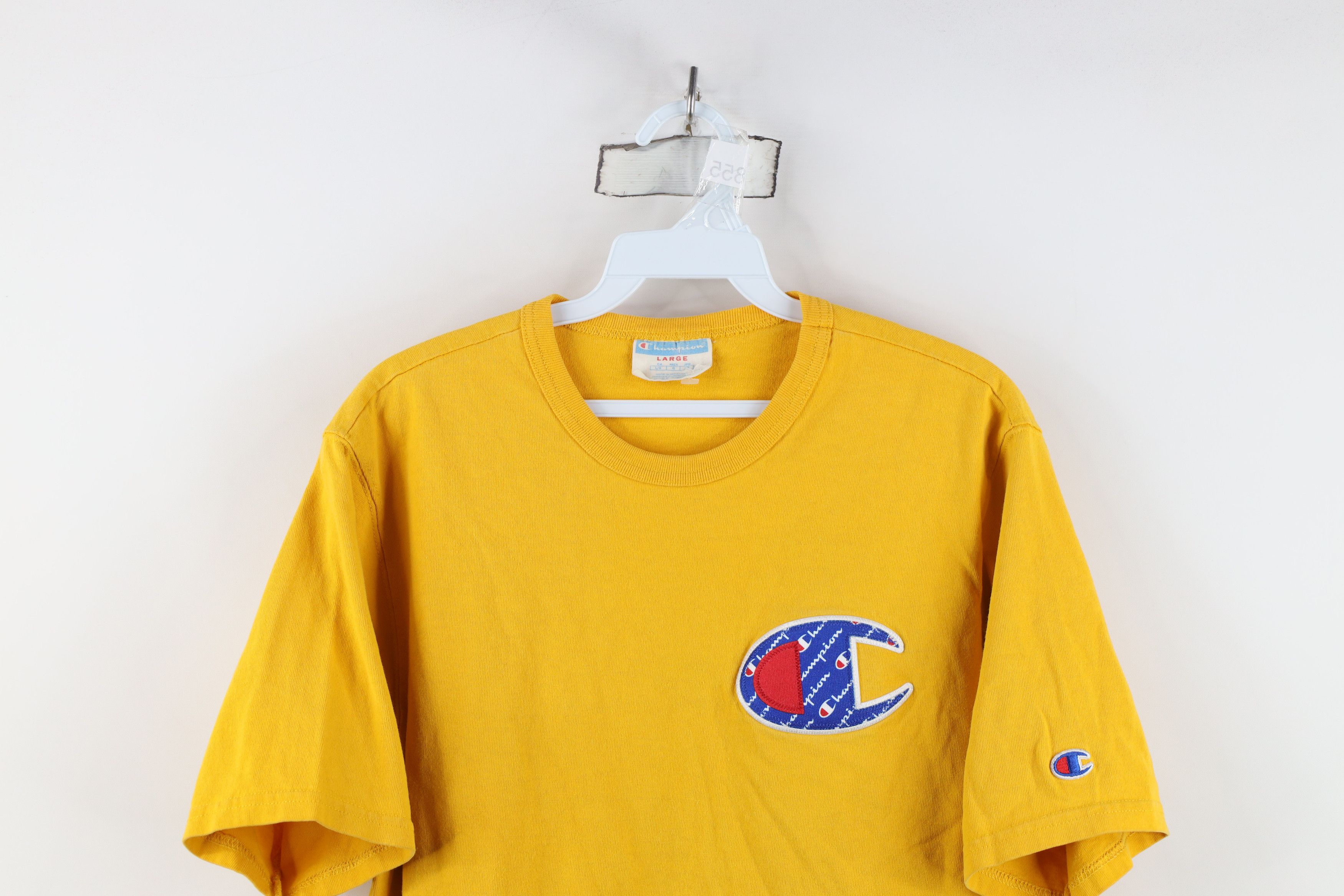 Champion Vintage Y2K Champion Logo Patch Cotton Knit T-Shirt Yellow Size US L / EU 52-54 / 3 - 2 Thumbnail