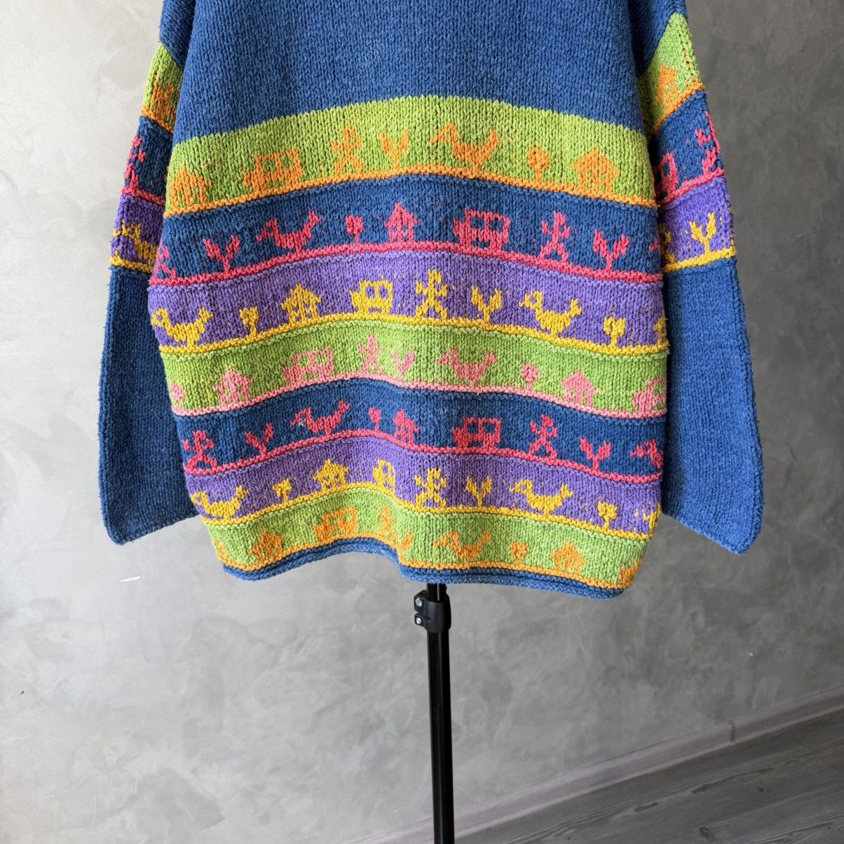 Handmade Amano Mock Neck Folklore Patterned Knit sweater Size US M / EU 48-50 / 2 - 4 Thumbnail