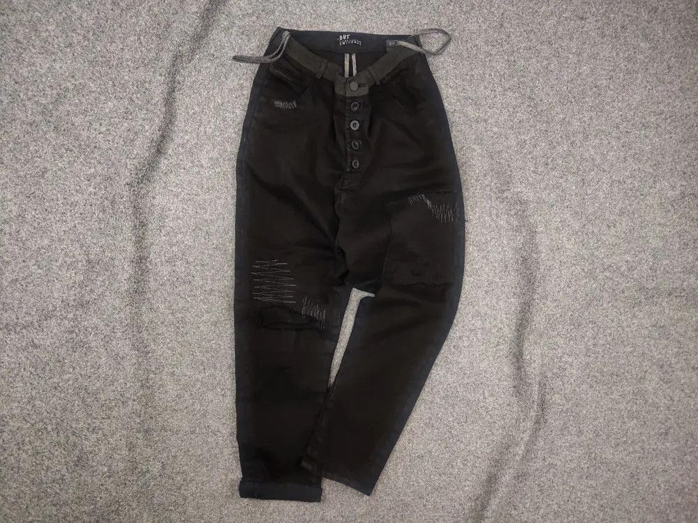 Japanese Brand Umit Unal Couture Black jeans decorative Drop Crotch Pants Size US 31 - 1 Thumbnail