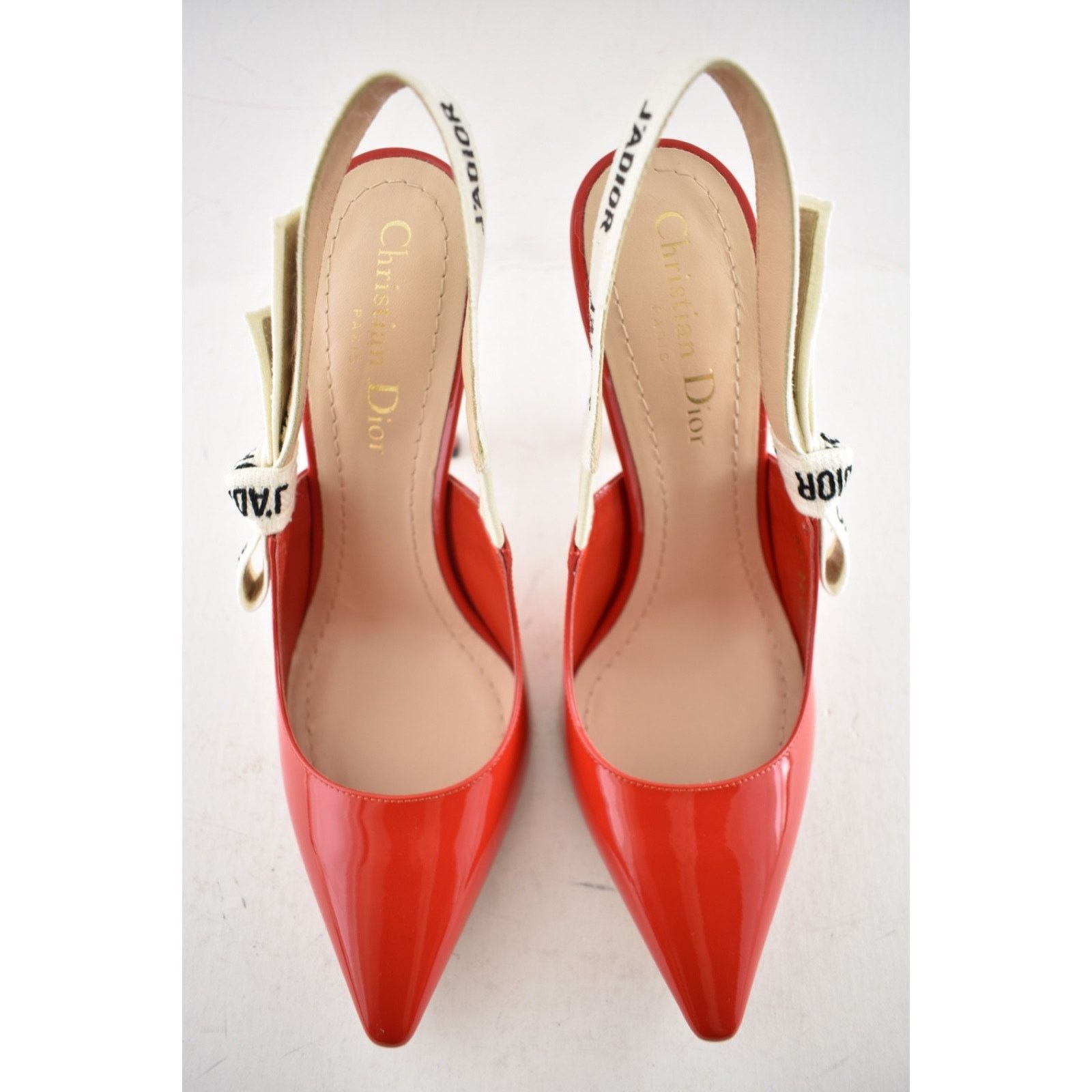 Dior Dior J'adior Red Patent White Black Ribbon Logo Slingback Size US 6 / IT 36 - 7 Thumbnail