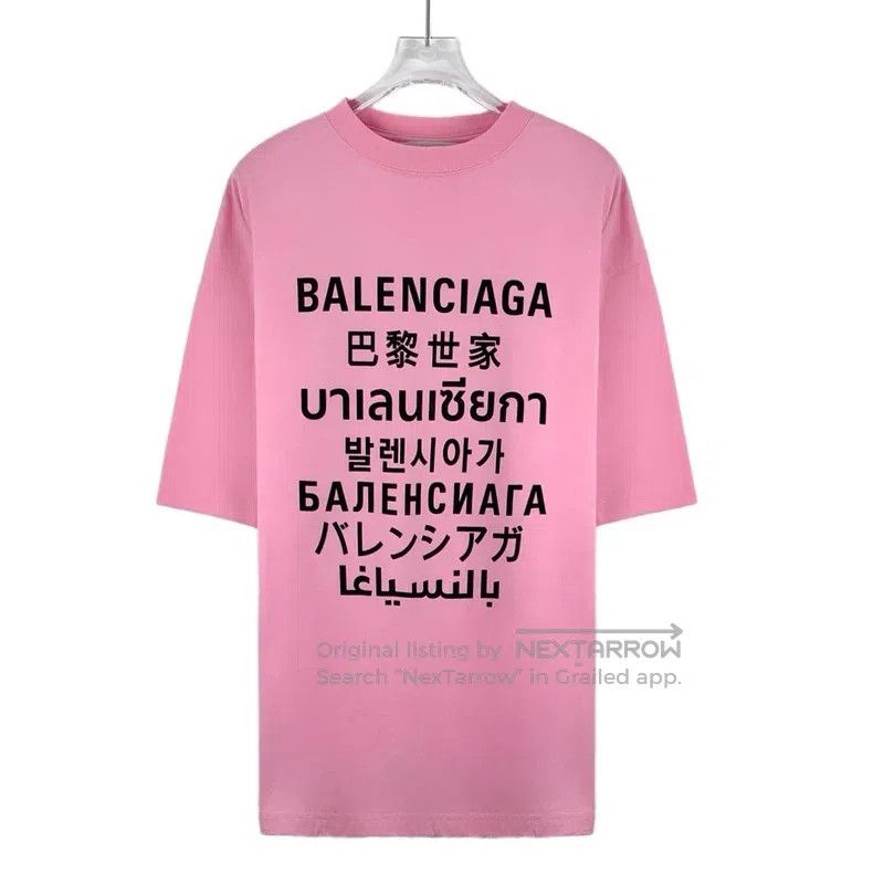 Balenciaga Balenciaga Pink Logo Letter Printed Cotton Crew Neck Short Size US XS / EU 42 / 0 - 1 Thumbnail