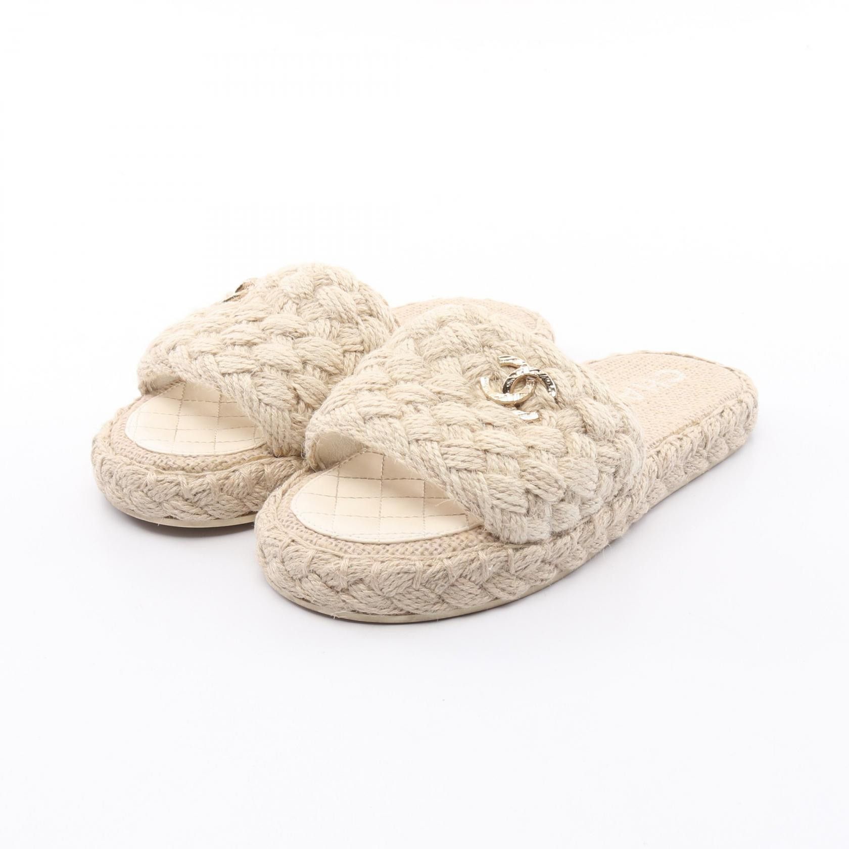 Chanel Chanel G38814 Jute Sandals Natural Material Shoes G38814 in Beige, Women's