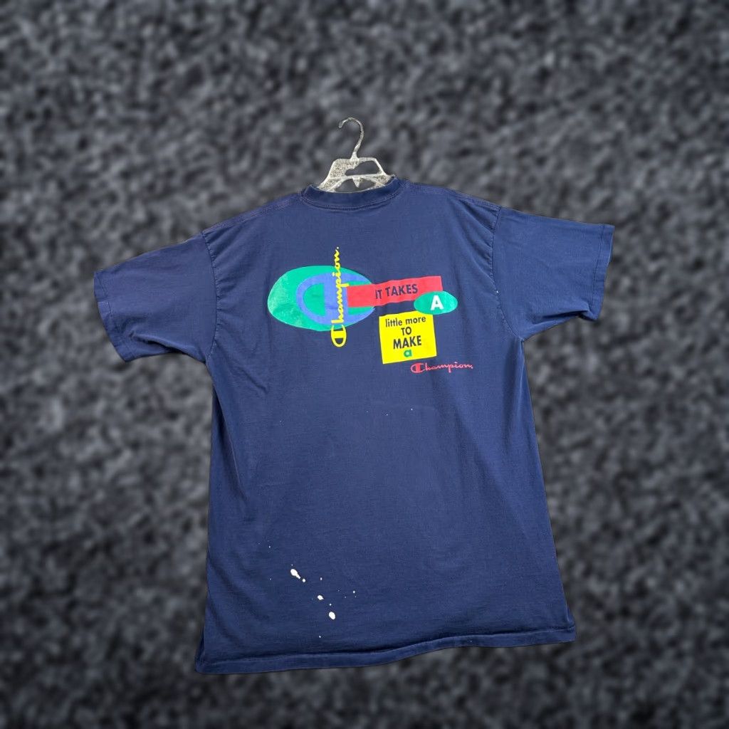 Champion VINTAGE Champion Shirt Mens 3XL Blue 90s T-Shirt Singe Stitch Logo 90s Men’s Crew Neck Short Sleeve Cotton Knit Size US XXL / EU 58 / 5 - 1 Thumbnail