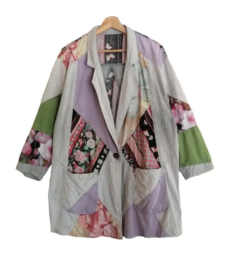 Japanese Brand VTG Bohemian Patchwork Linen Blend Oversized Blazer Jacket Size XL / US 12-14 / IT 48-50 - 5 Thumbnail