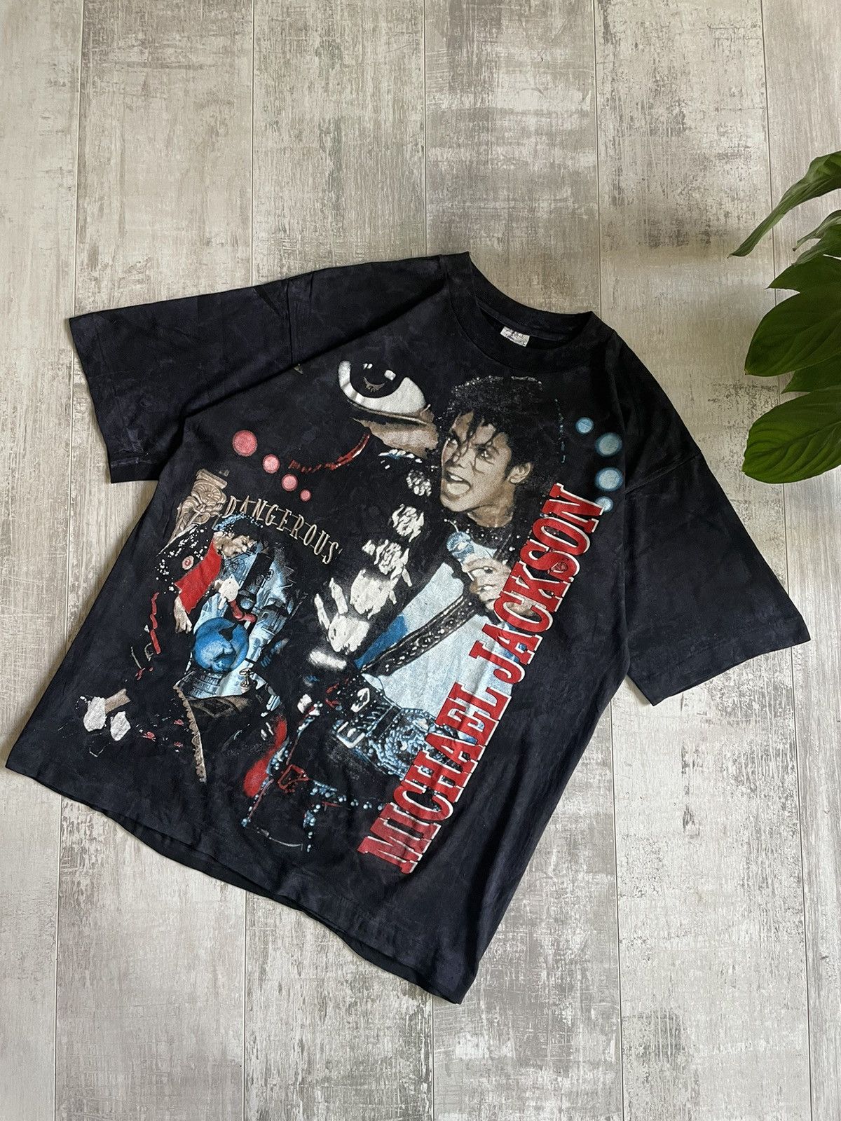 image of Band Tees x Michael Jackson 1992 Michael Jackson Dangerous Vintage T-Shirt Full Print in Black (Siz