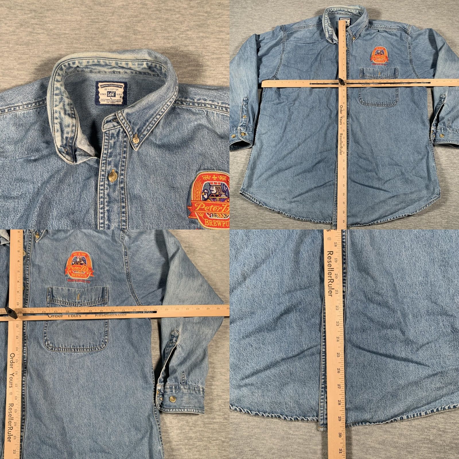 Lee Lee Denim Shirt Mens Large Blue Button Down Long Sleeve Peter B's Brewpub Logo Size US L / EU 52-54 / 3 - 8 Thumbnail