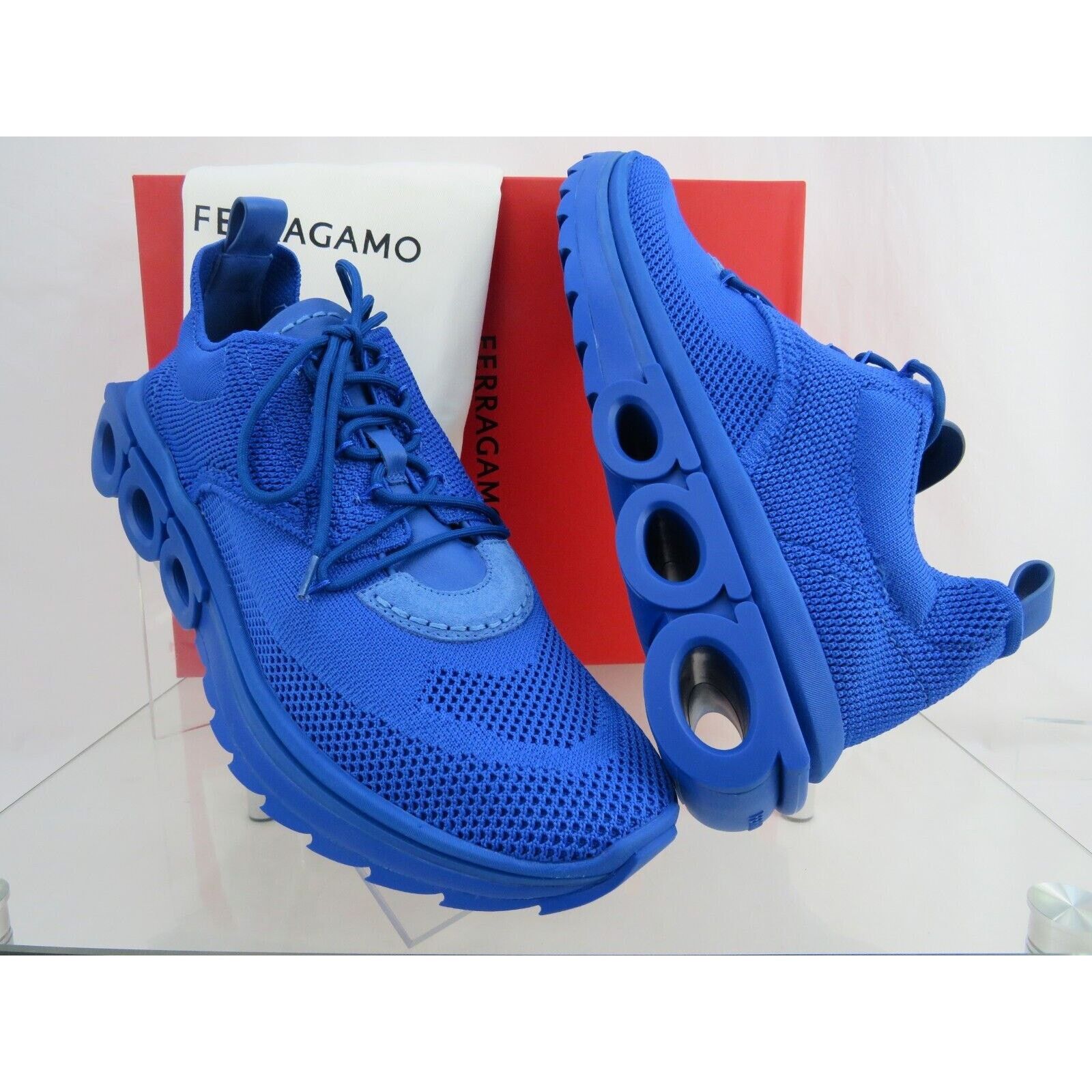 Salvatore Ferragamo FERRAGAMO BLUE NIMA MESH LACE LOGO LOW SNEAKERS 10.5 43.5 Size US 10.5 / EU 43-44 - 4 Thumbnail