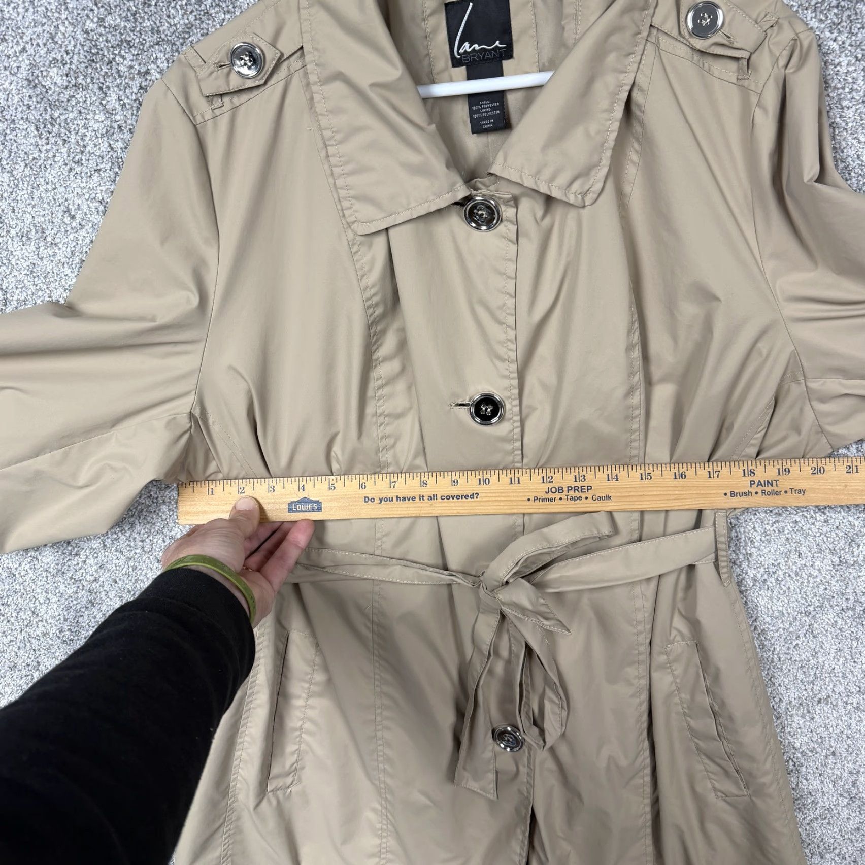 Vintage Lane Bryant Trench Coat Womens Plus 22/24 Beige Belted Lace Up Back Classic Size 3XL / US 20-22 - 4 Thumbnail