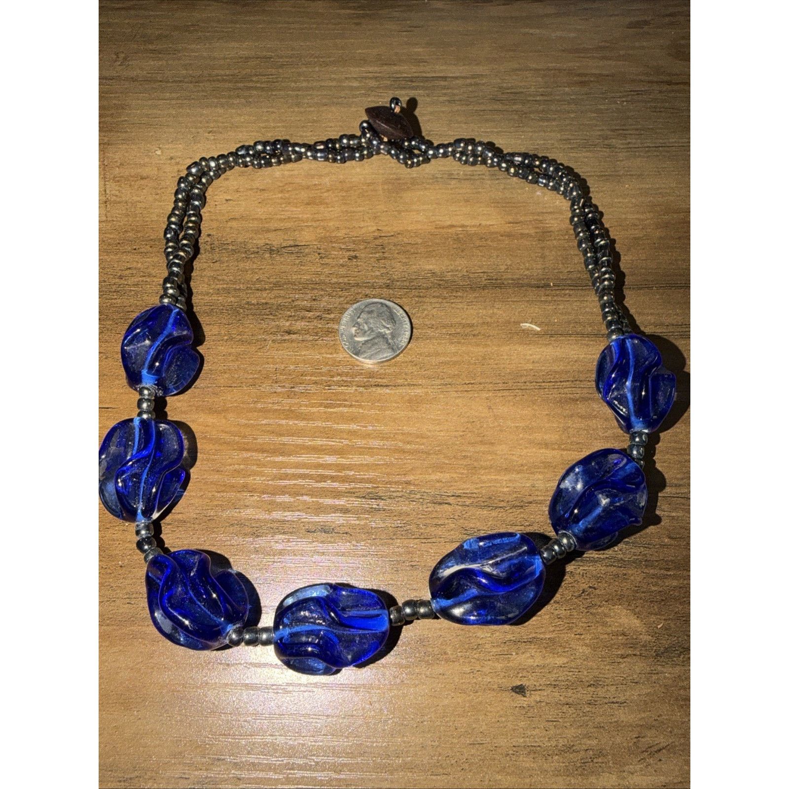 The Unbranded Brand Agate Navy Blue Chunky Necklace Silver Tone Button Size ONE SIZE - 10 Thumbnail