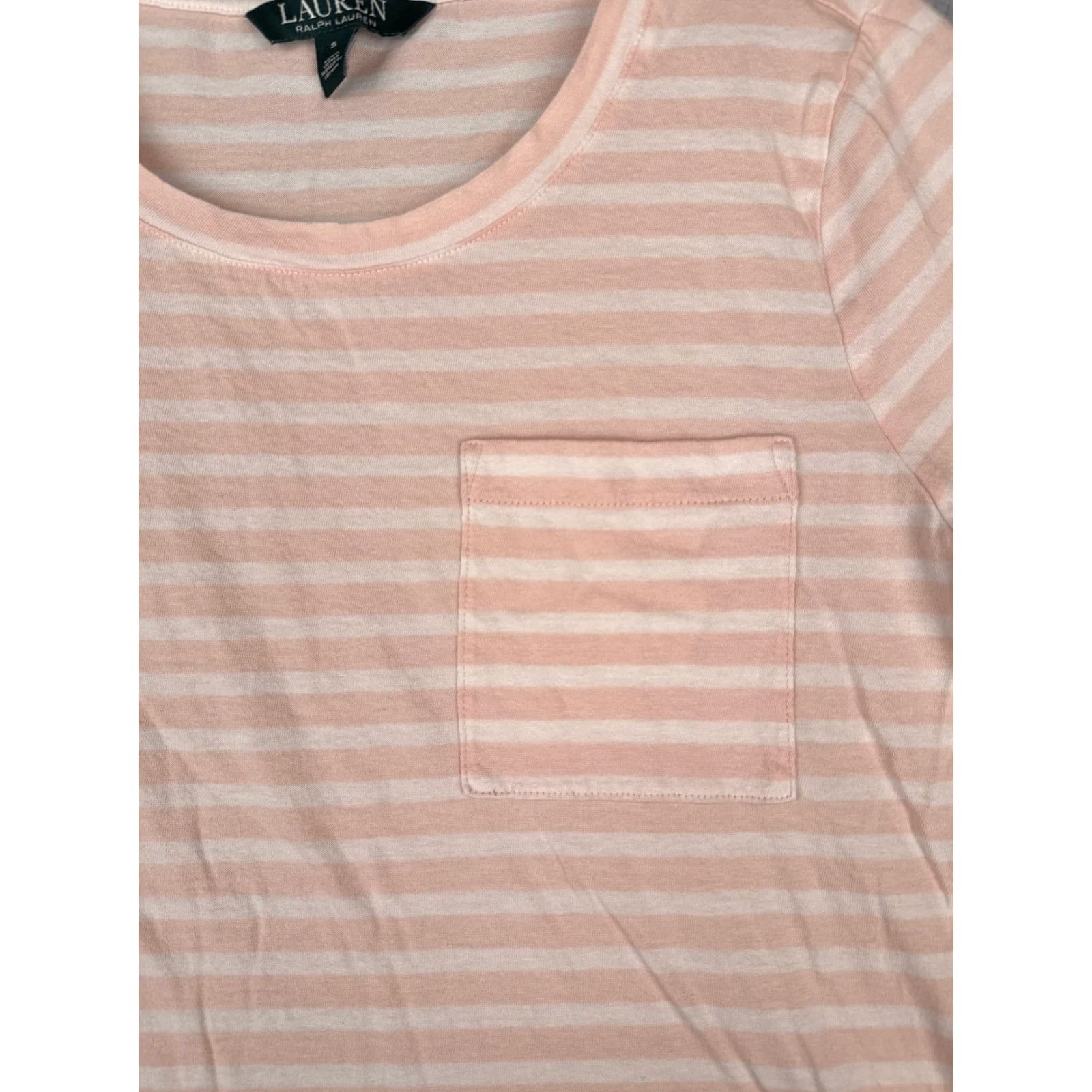 Ralph Lauren LAUREN RALPH LAUREN Shirt Women Small Pink White Stripe Crew Pocket High-Low Hem Size S / US 4 / IT 40 - 6 Thumbnail