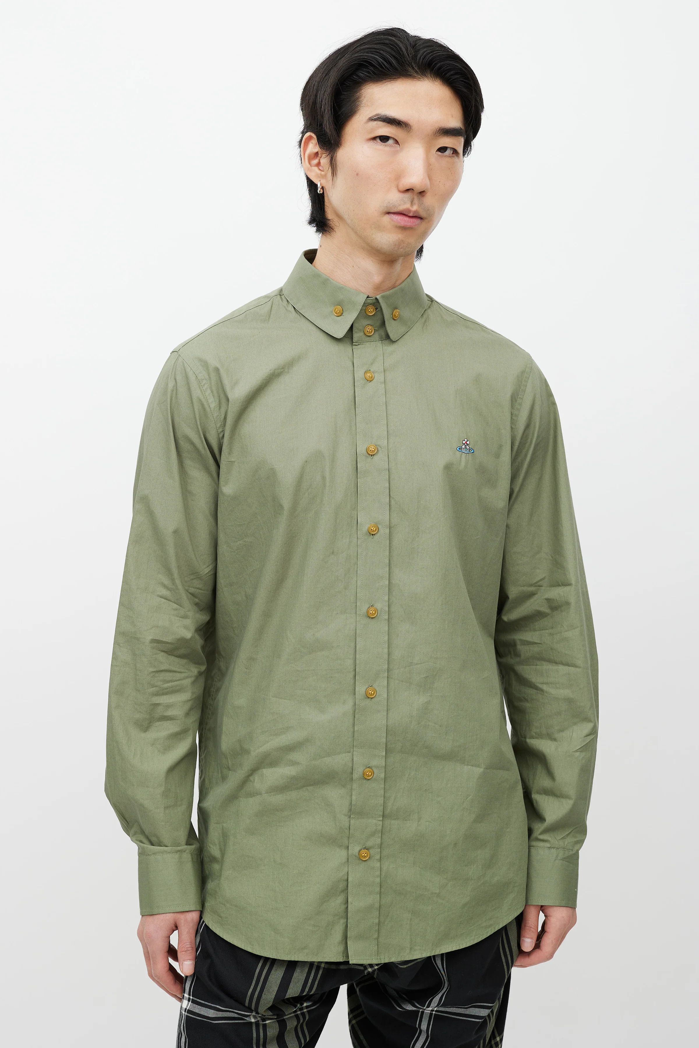 VIVIENNE WESTWOOD green small orb embroidered shirt Medium