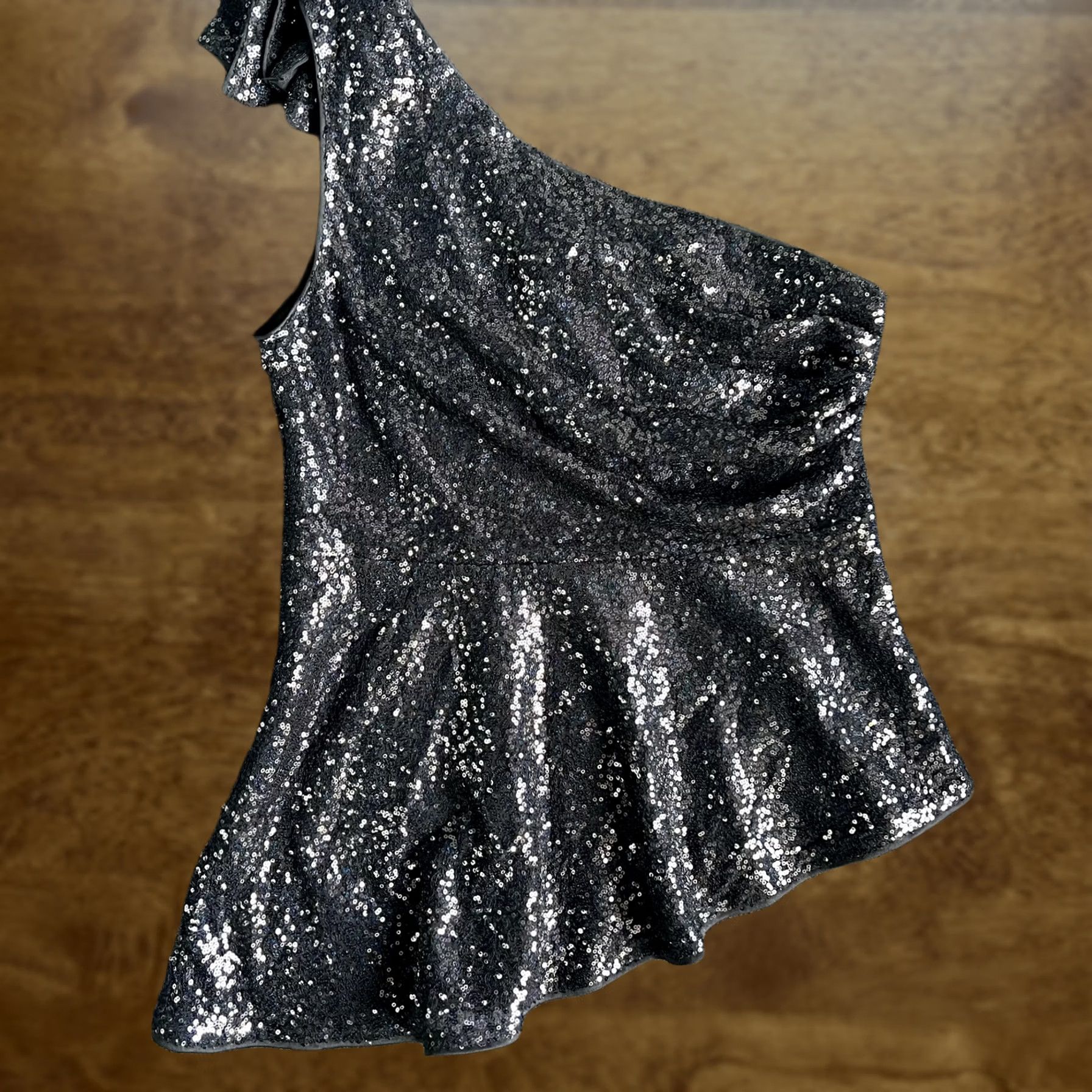 Vintage Grace Karin Tank Top Womens XL Black Sequin One Shoulder Bow Peplum Camisole Size XL / US 12-14 / IT 48-50 - 1 Thumbnail
