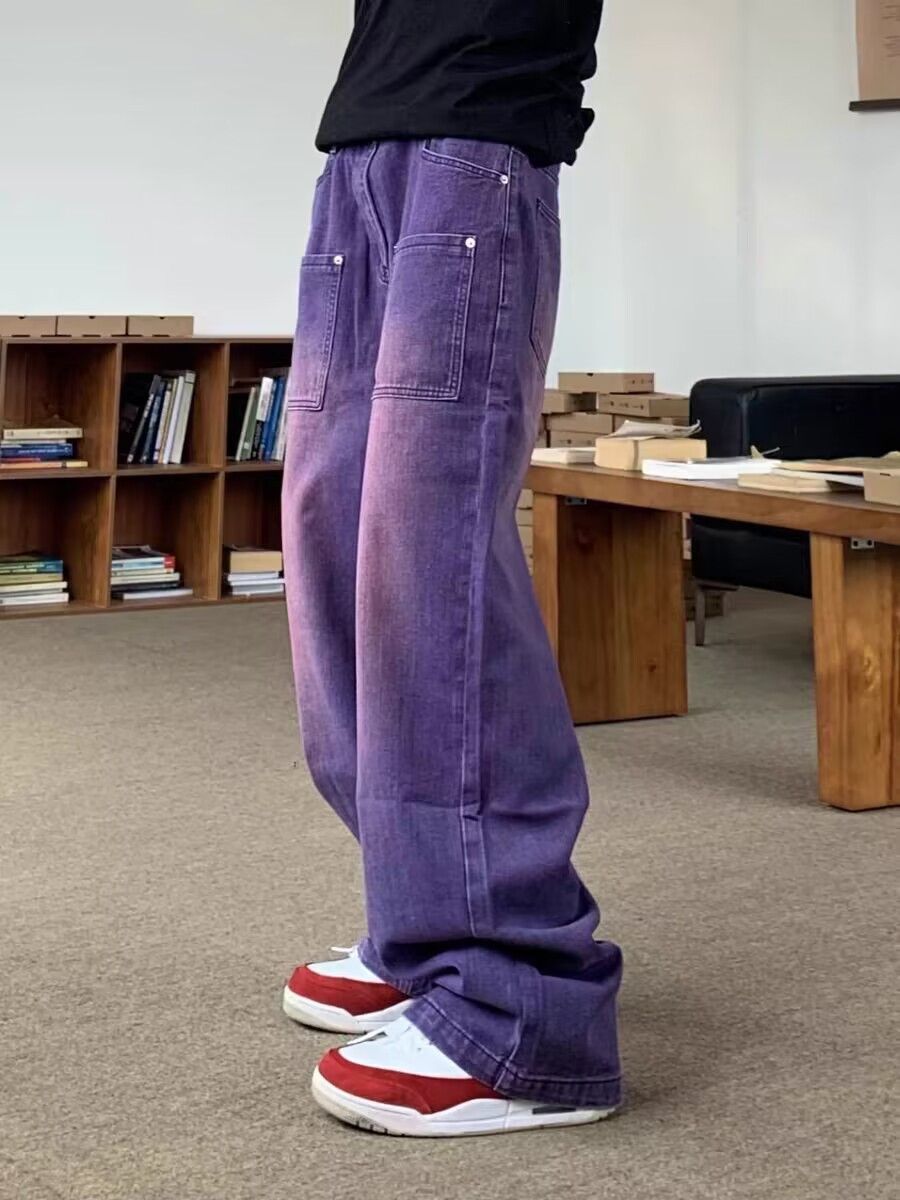 Japanese Brand × Jean Vintage Purple Washed Distressed Wide Leg Jeans Size US 34 / EU 50 - 3 Thumbnail