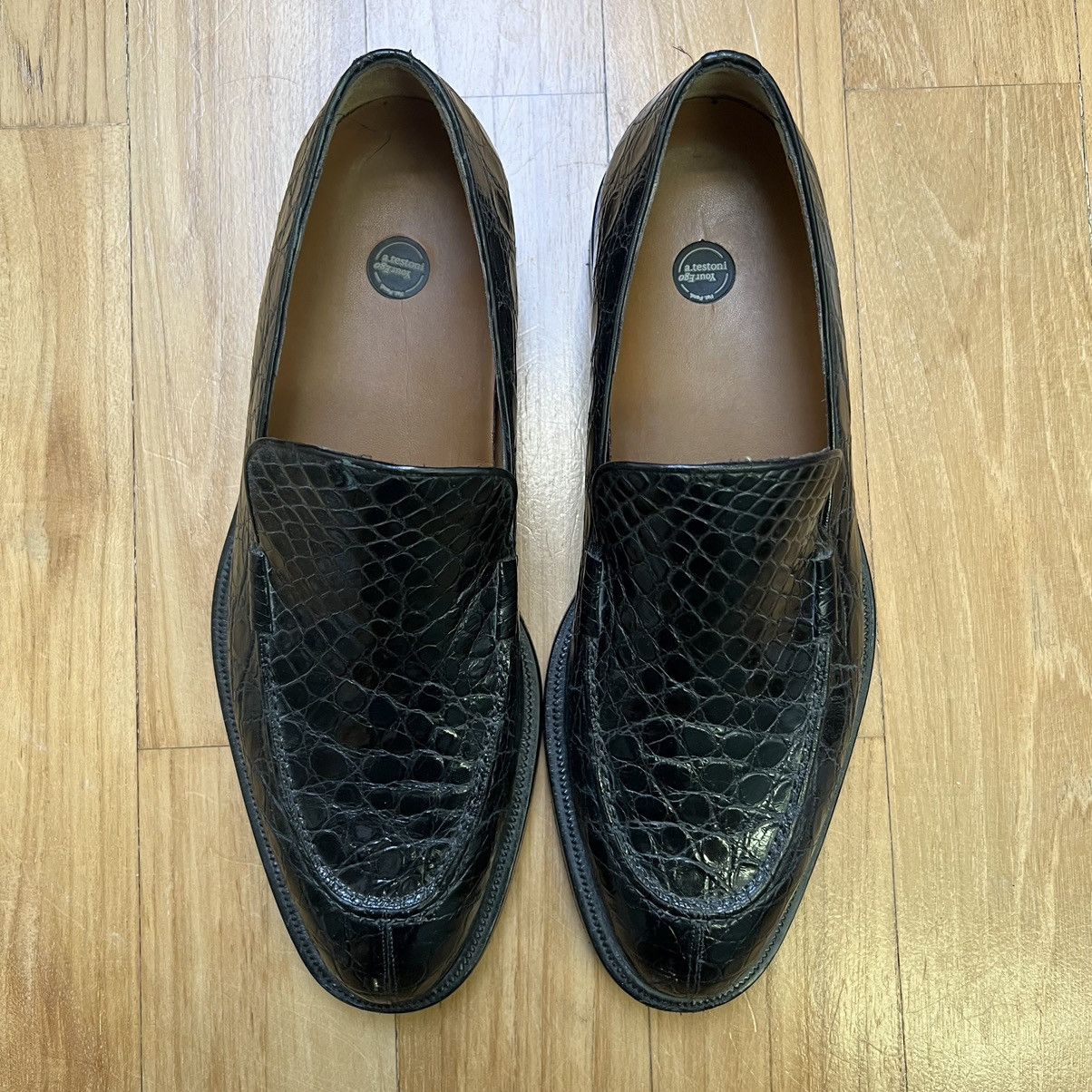 image of A Testoni A. Testoni Crocodile Loafers in Black, Men's (Size 9)