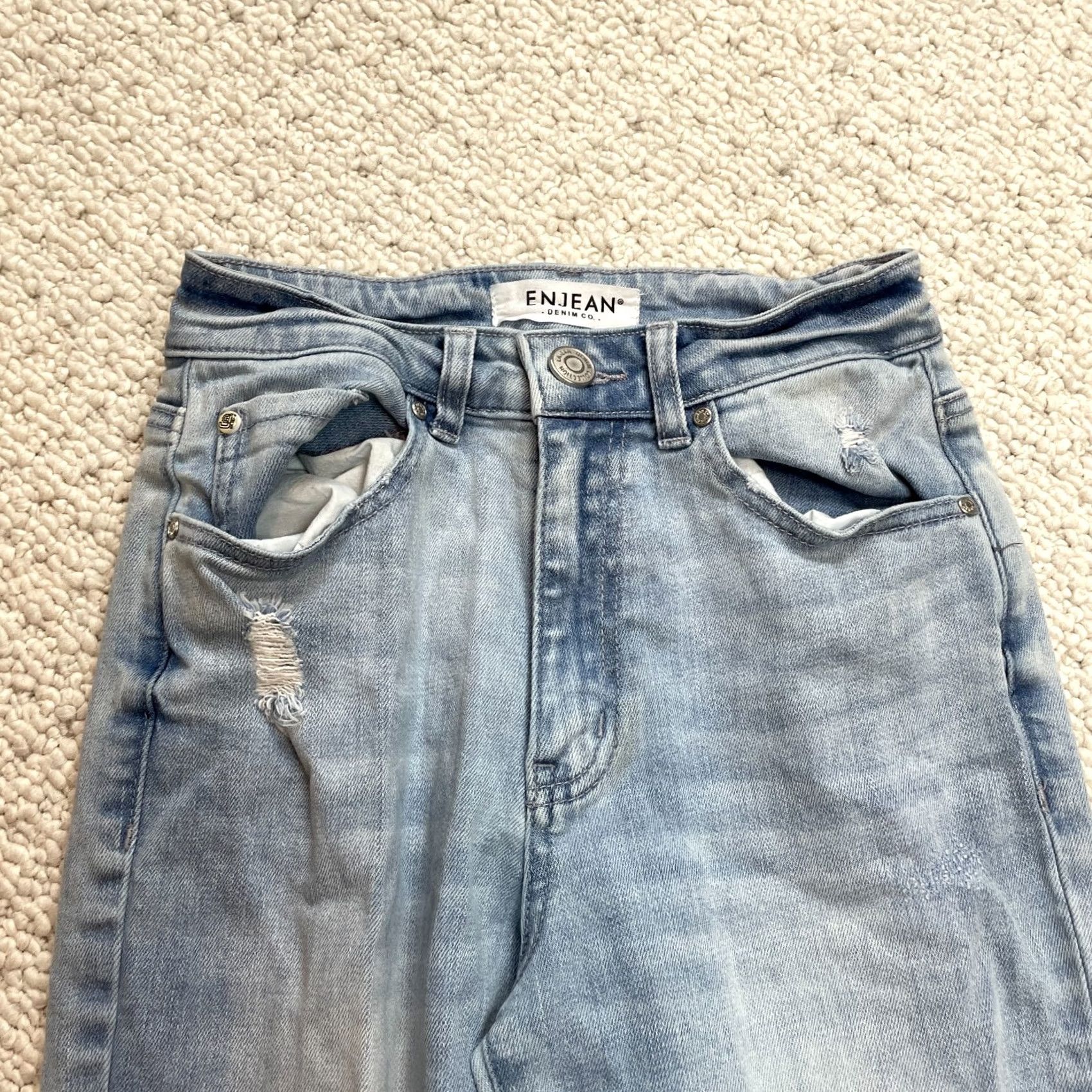 Denime Enjean Jeans Juniors Skinny Distressed Ripped Denim Light Wash 24x25 1 Teen Blue Jeans Girls Boys Size 42" / US 20 - 3 Thumbnail