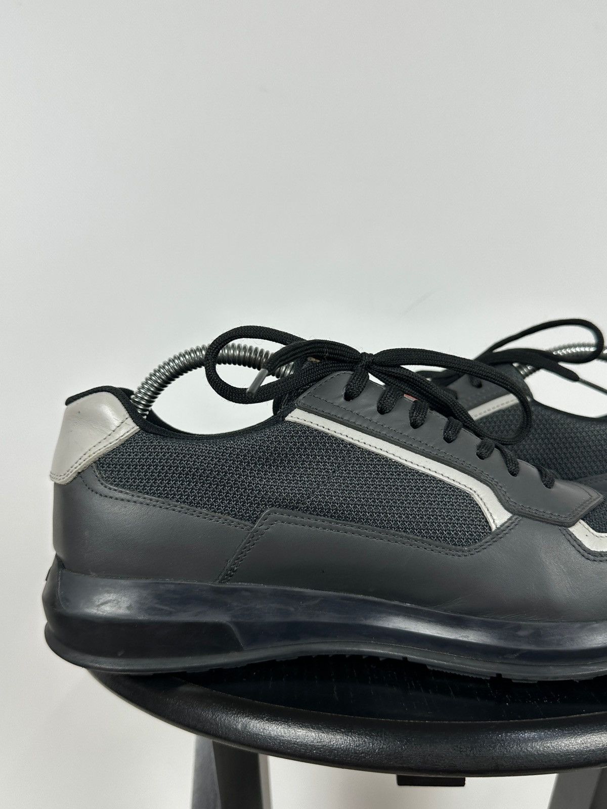 Prada Prada Grey Leather Red Tab Sneakers Size US 6.5 / EU 39-40 - 18 Thumbnail