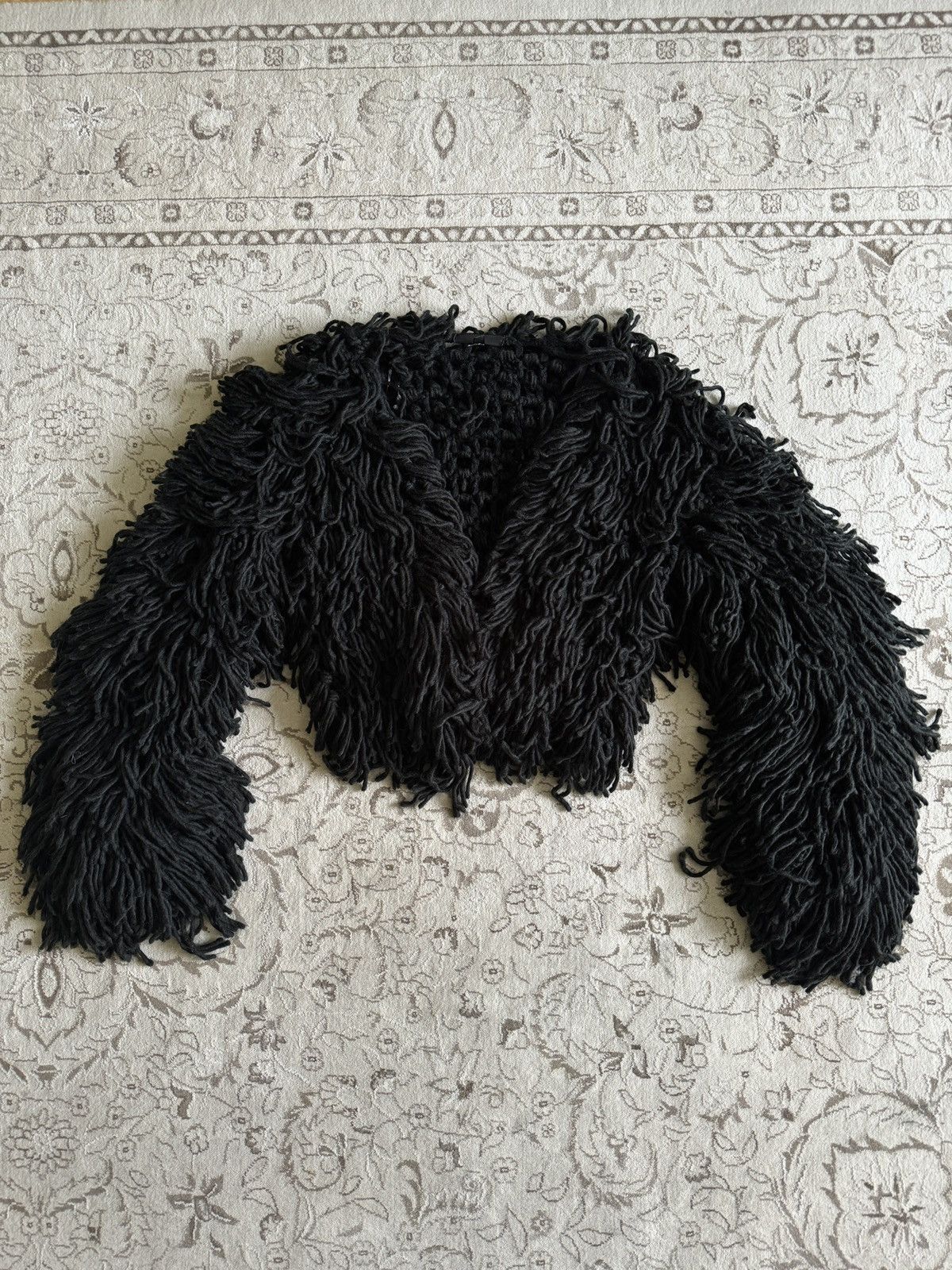 If Six Was Nine Y2K Crazy Fuzzy Tassel Cropped Knit Cardigan Margiela Style Size US M / EU 48-50 / 2 - 4 Thumbnail